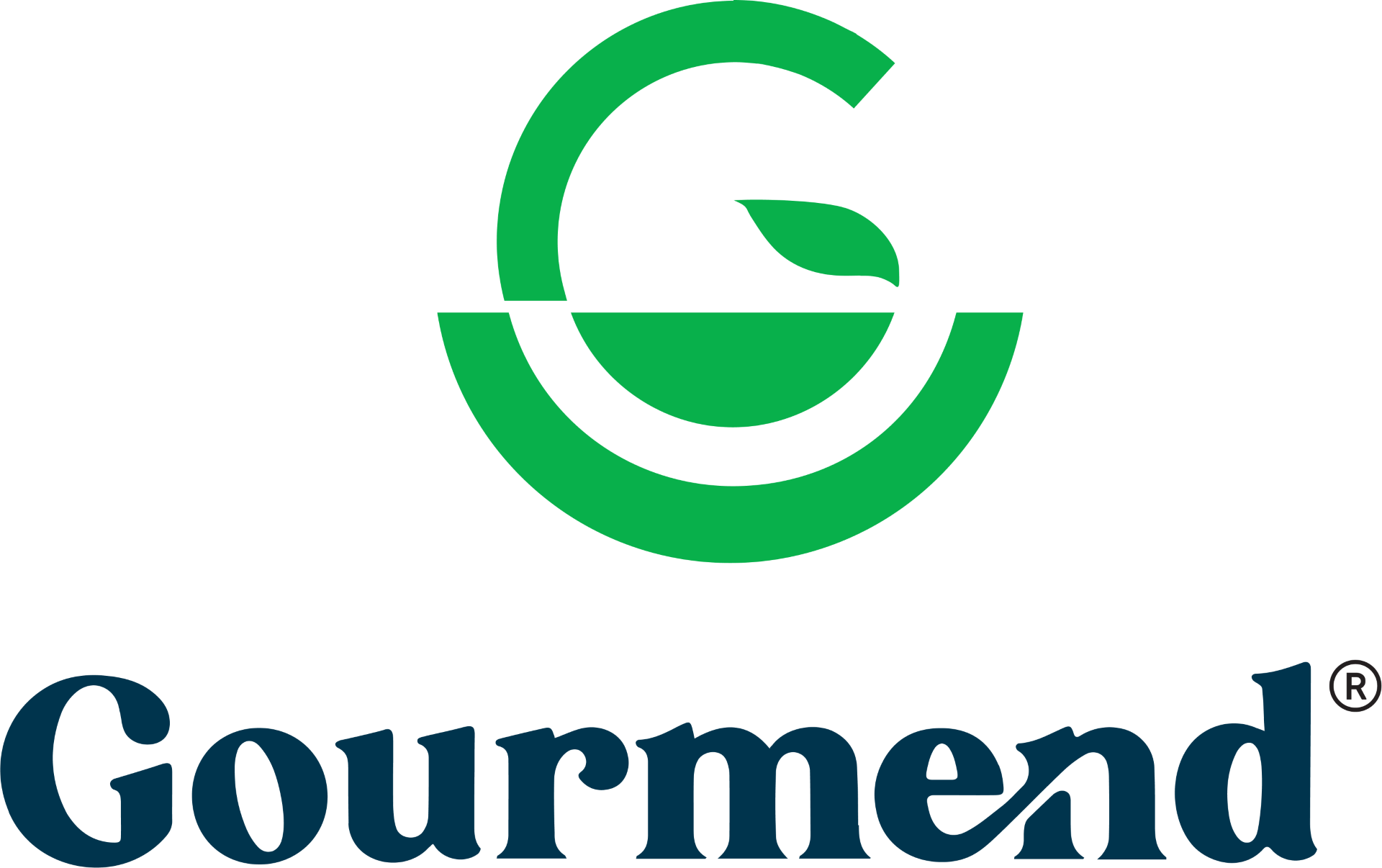 Gourmand logo with a green circle and leaf design above the word 'Gourmand' in dark blue text.