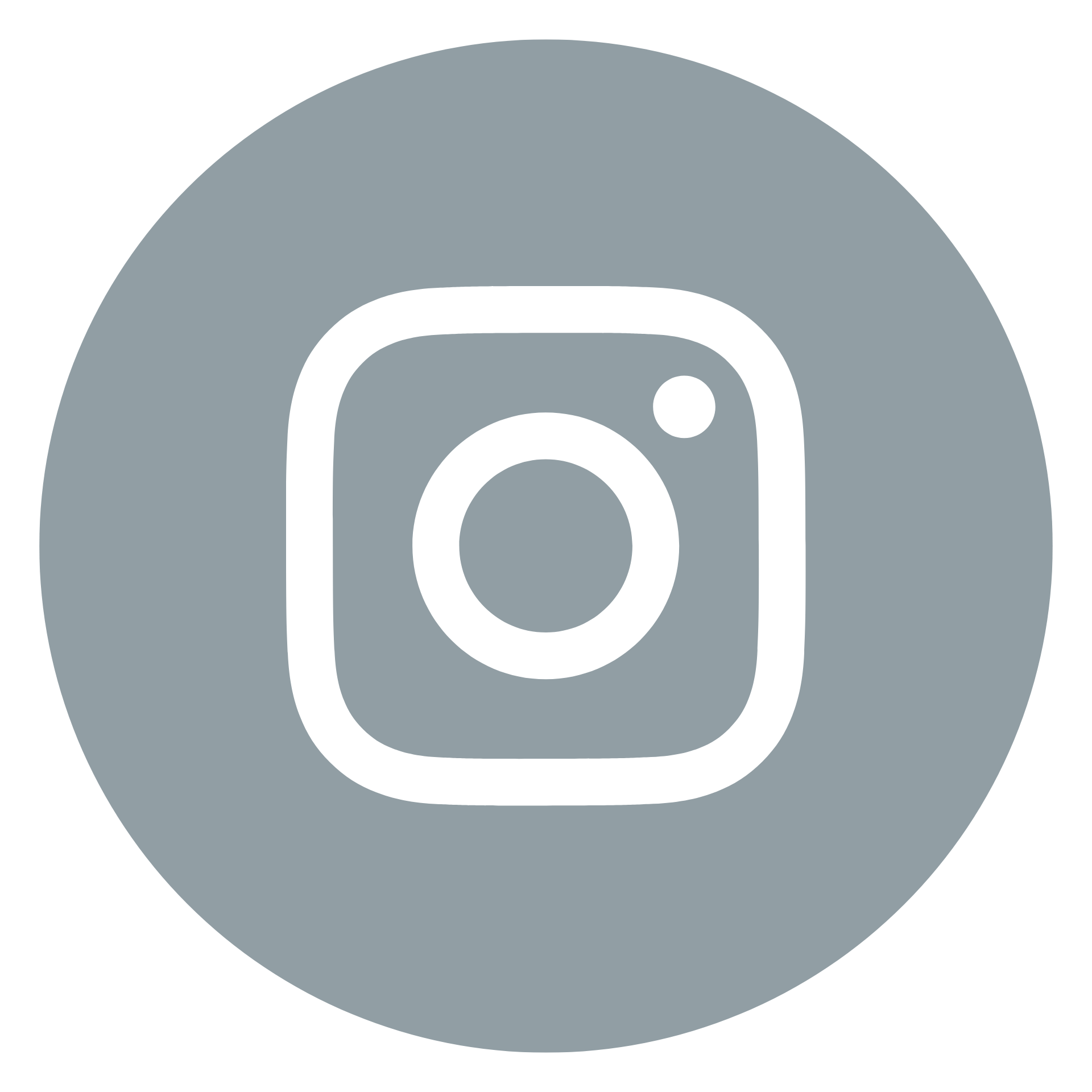 Instagram logo in a circle with a gray background.