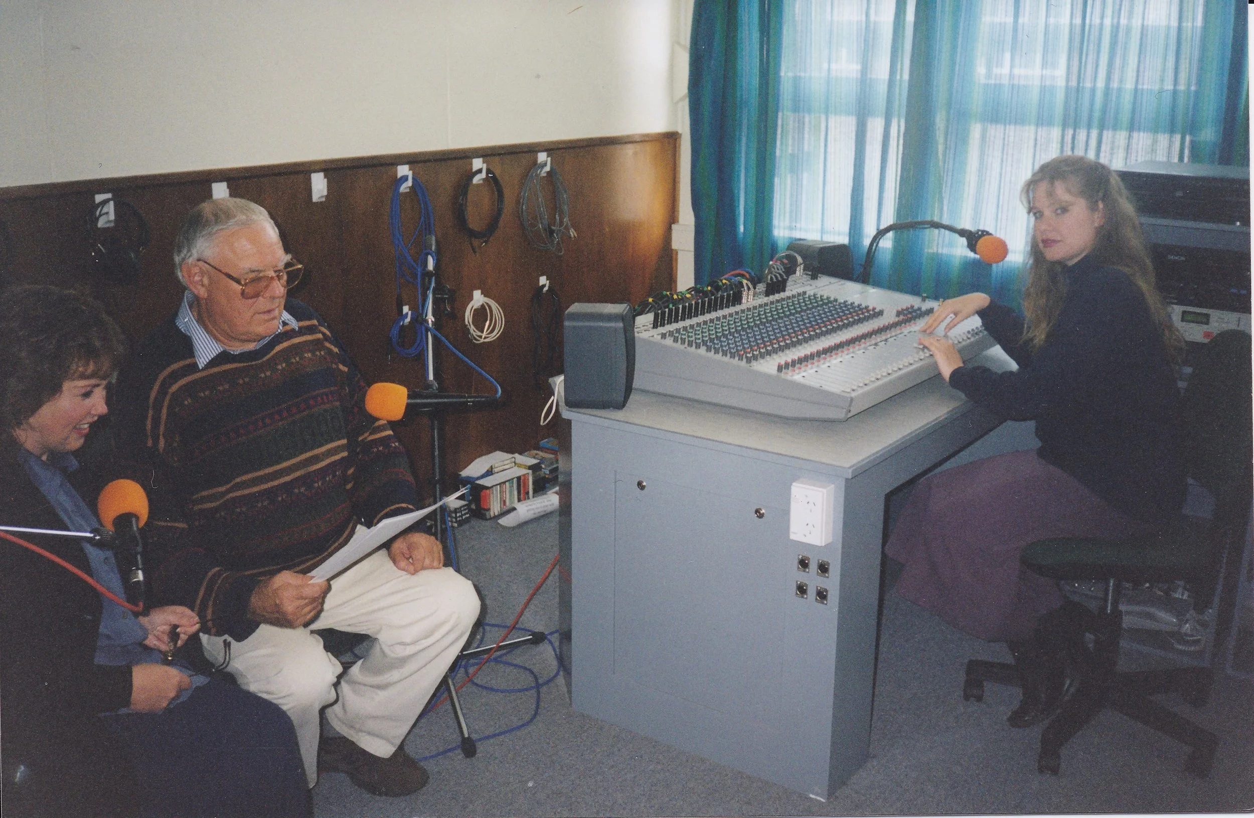 Broadcasters recording in the first production studio at Manawatū Sounz, located at Queen Elizabeth College in Palmerston North.