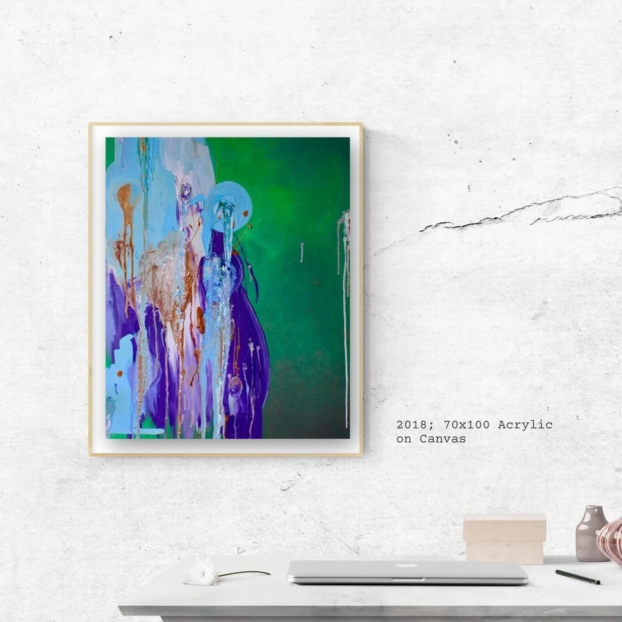 Looking back to a piece created in 2018 in Stuttgart, Germany. This abstract painting was a part of my first exhibition and now resides with my former housemate of the time, Michele from Italy. ✨ a smile hushes over my face thinking about the people,