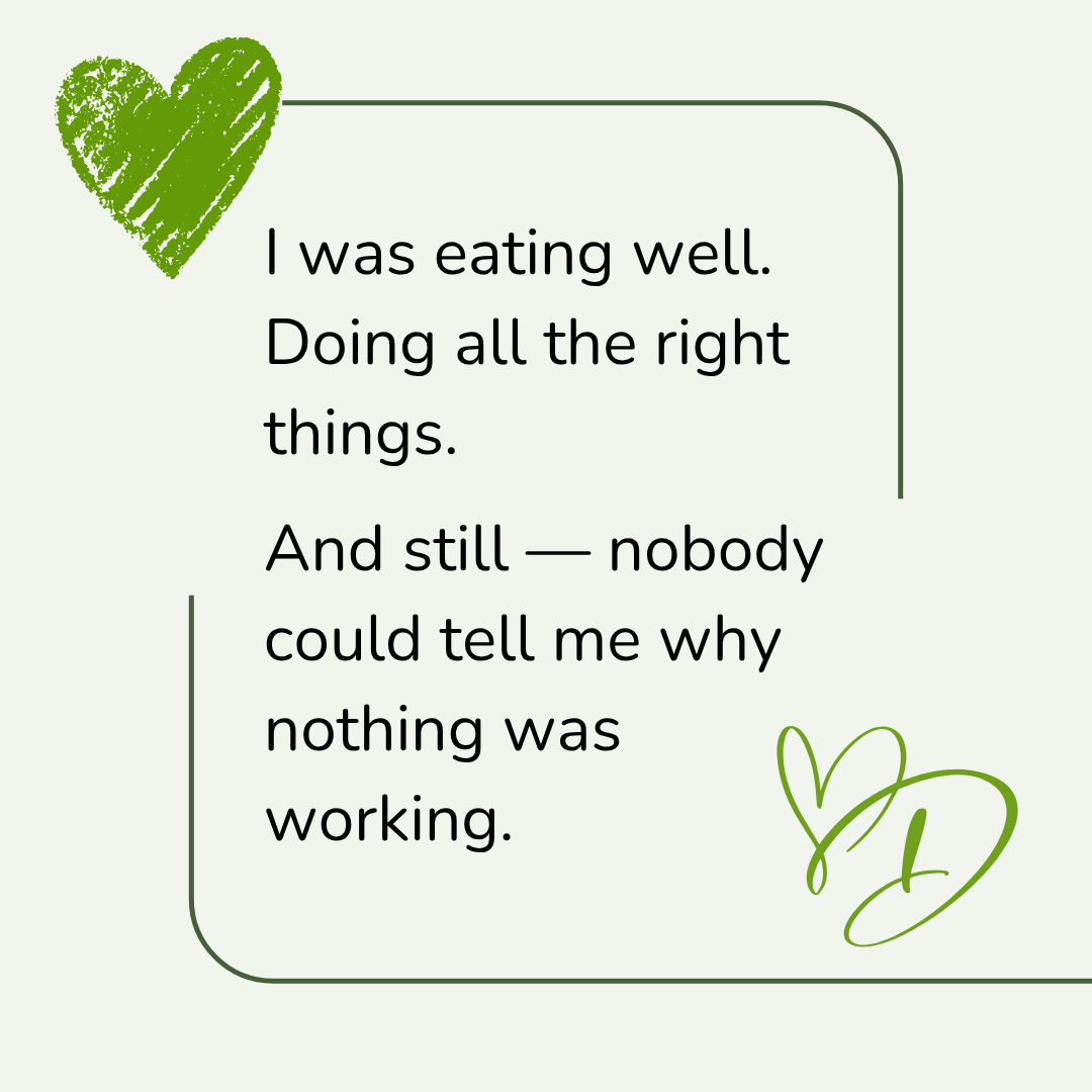 A motivational quote on a light green background with a green heart illustration and a small green heart doodle in the bottom right corner.