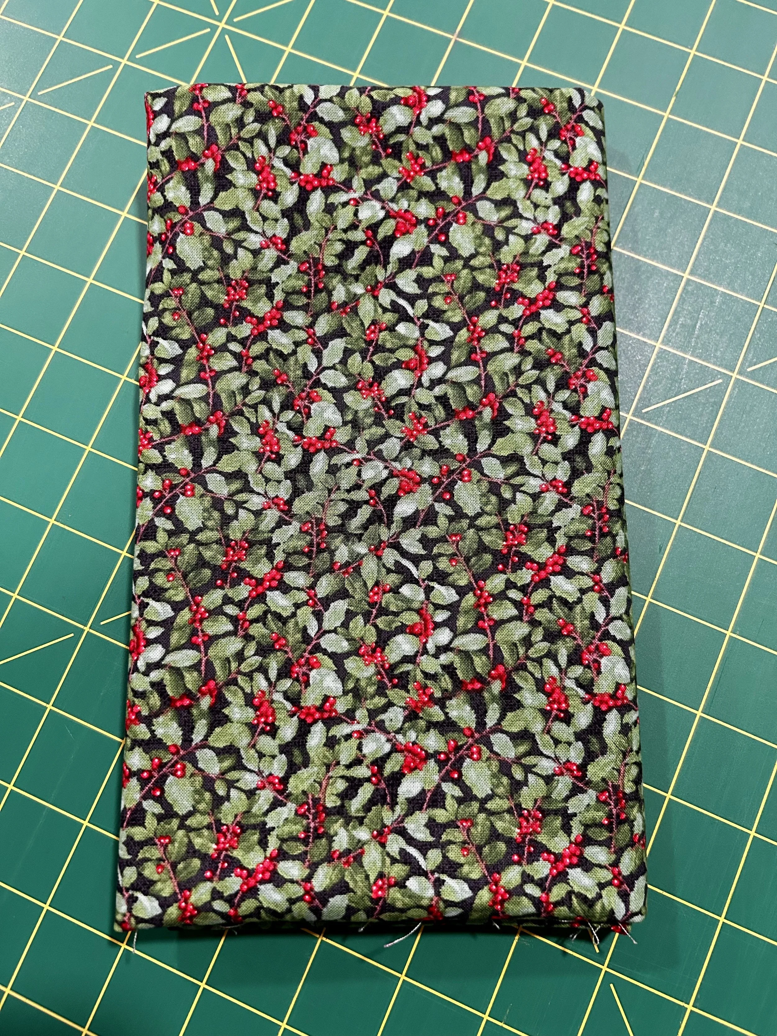 Holly & Red Berries on Green Christmas Fabric – 1 Yard Cut