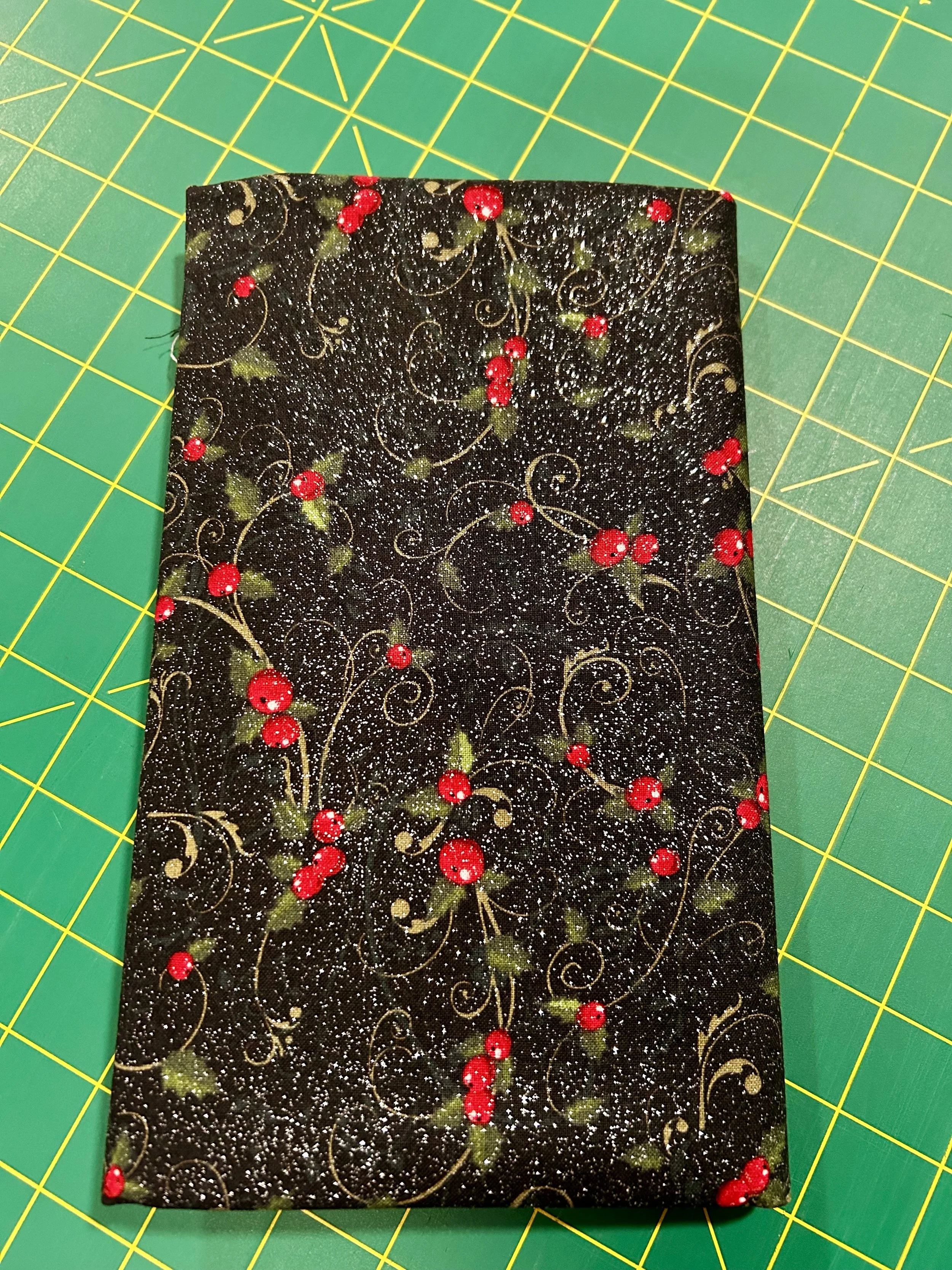 Sparkling Holly & Berries on Black Christmas Fabric – 1 Yard Cut