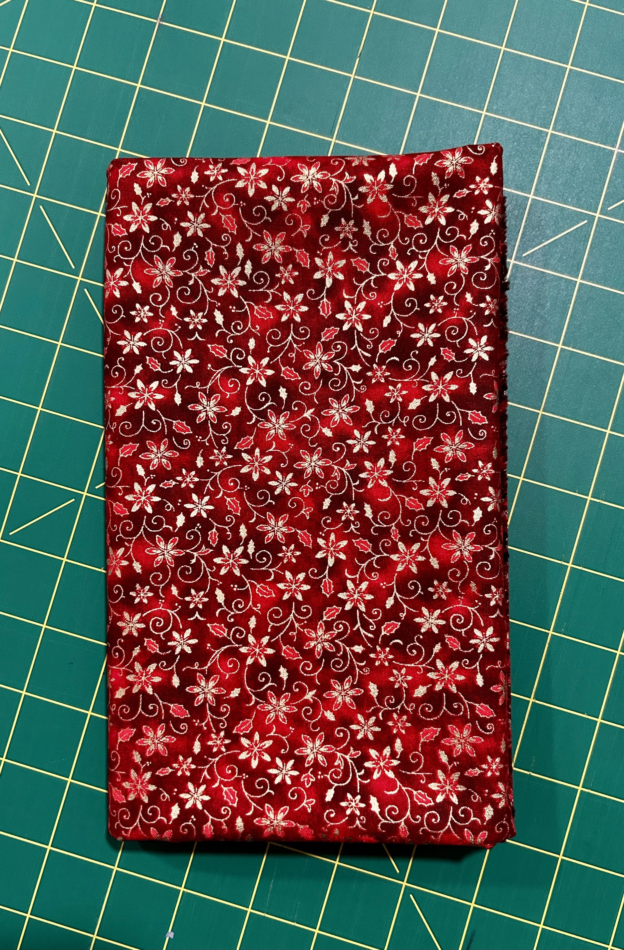 Elegant Metallic Gold Floral Scroll on Red – 1 Yard Fabric Cut