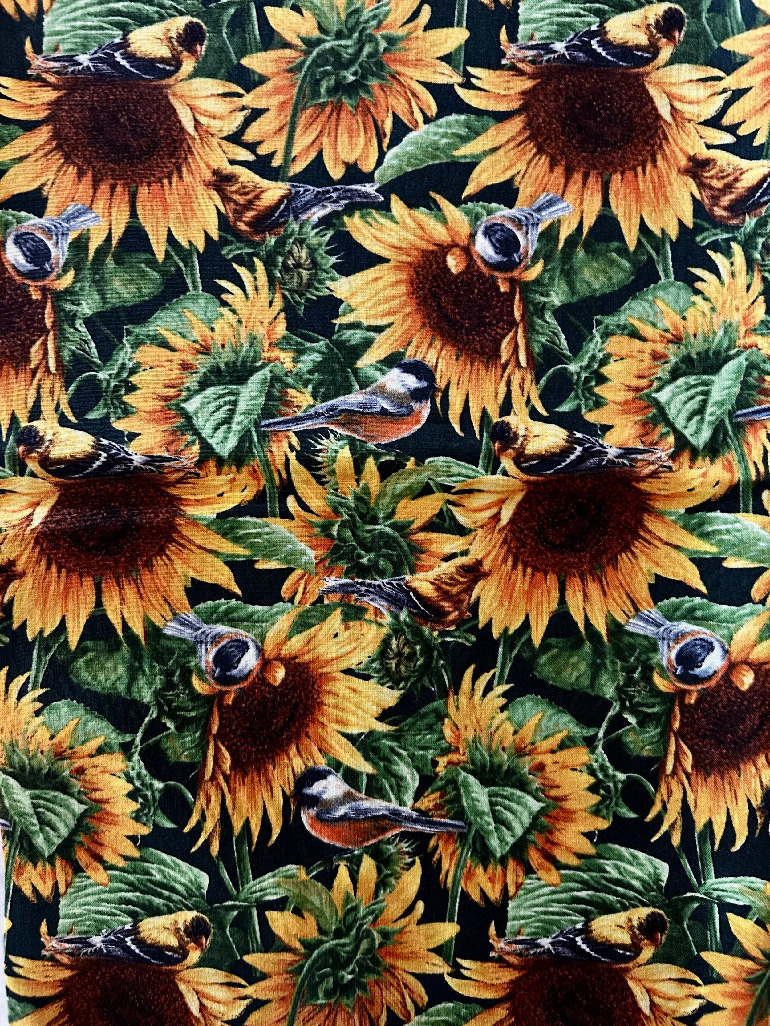 Sunflowers & Birds – Rosemary Millette for David Textiles – 35" × 42" Fabric Cut