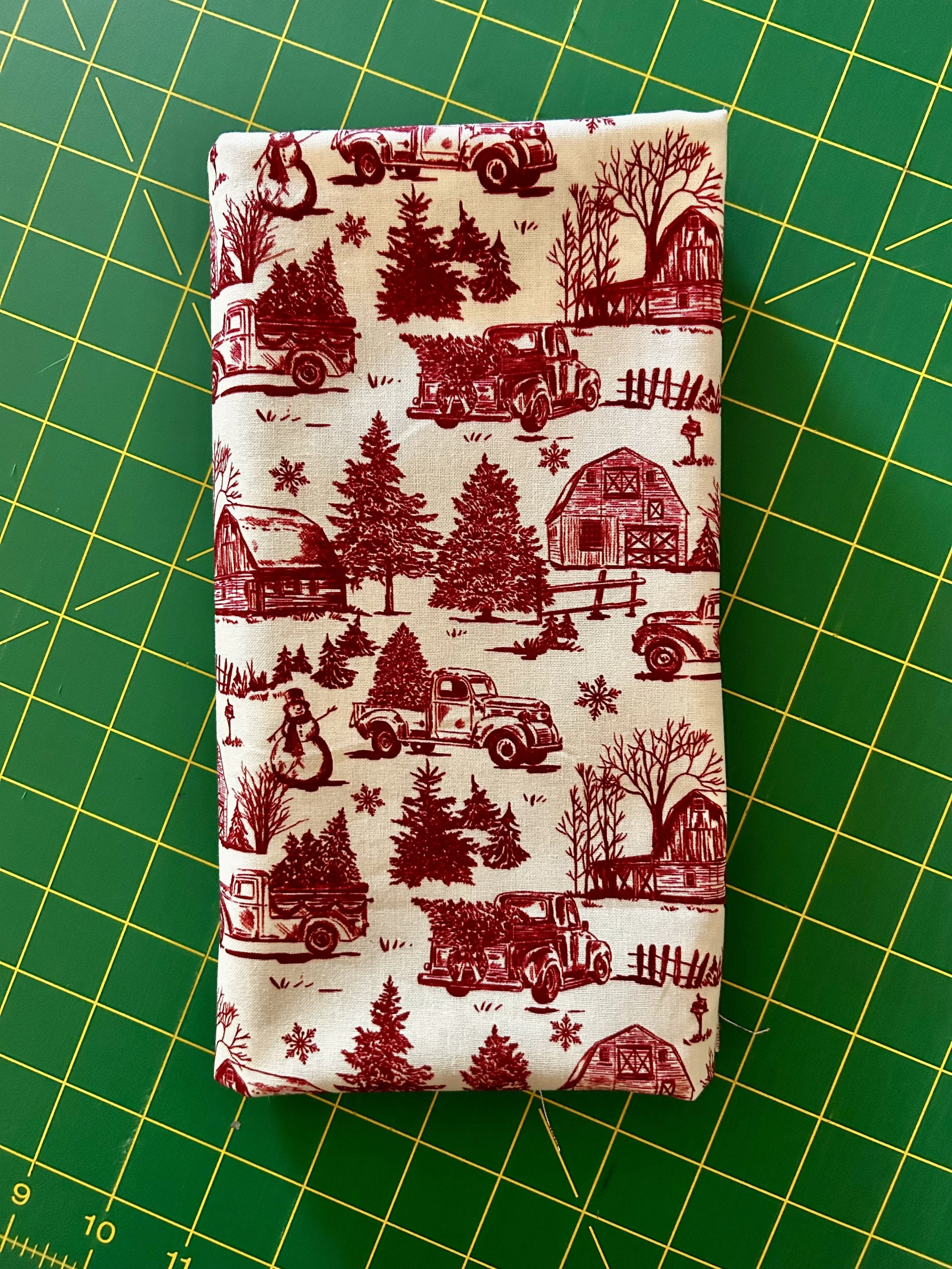 Red Christmas Farm Scene – 1 Yard Fabric Cut