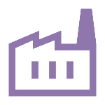 Icon of a factory or industrial building in purple and black