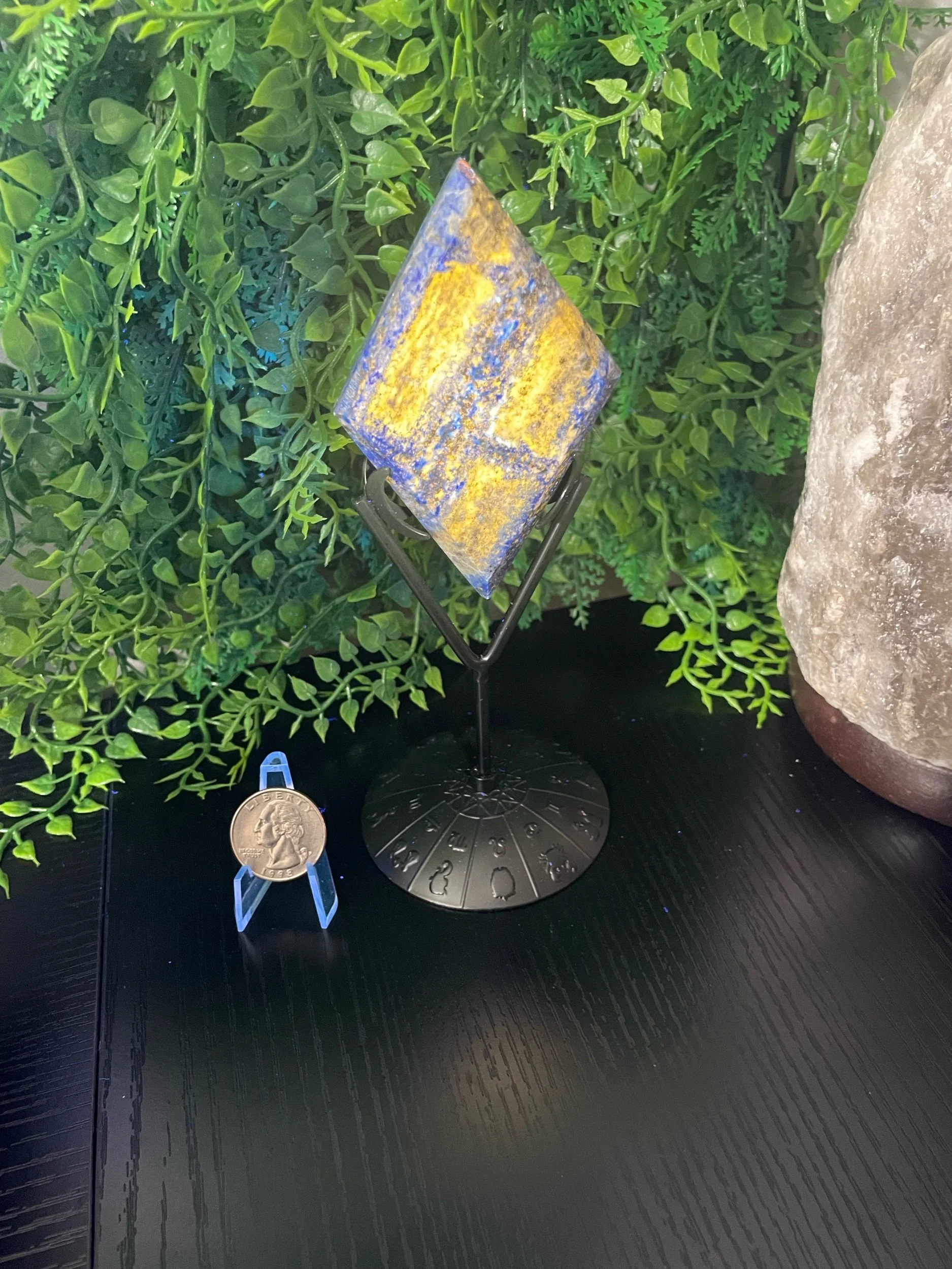Lapis Lazuli Diamond Crystal Carving with Stand