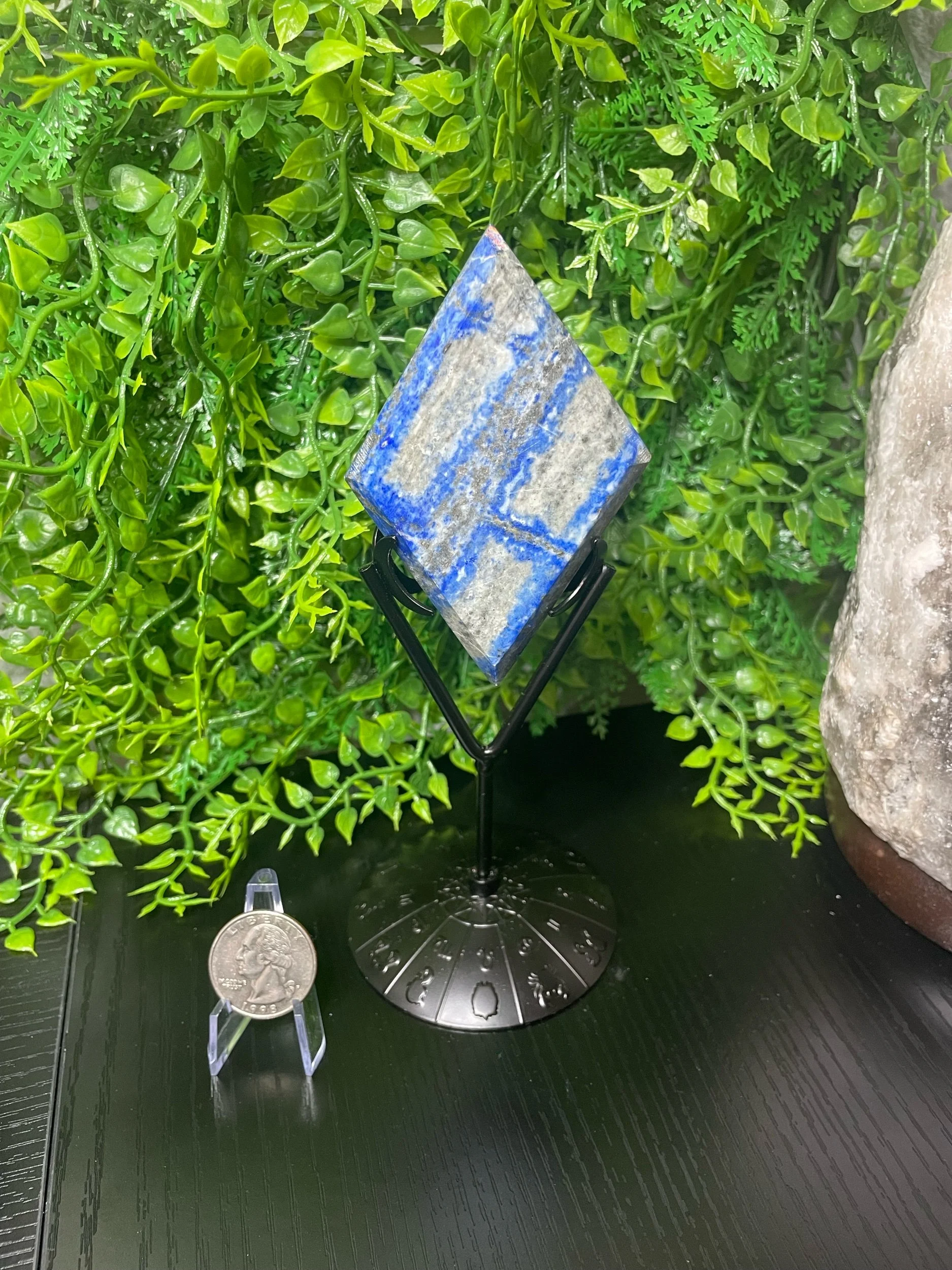 Lapis Lazuli Diamond Crystal Carving with Stand