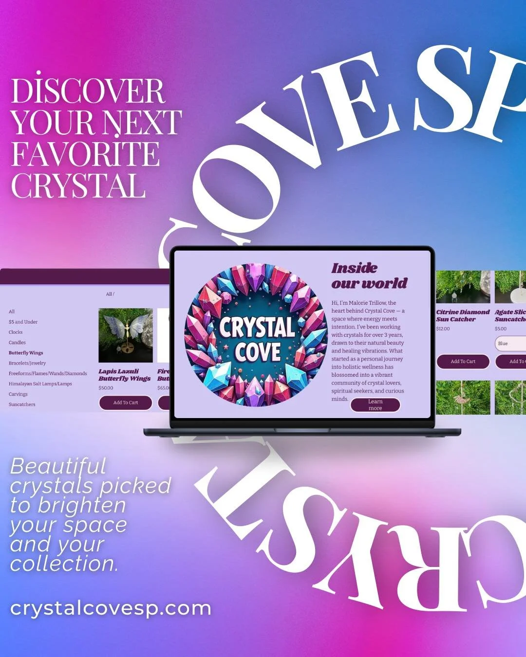 Welcome to Crystal Cove SP ✨

Your destination for handmade crystal candles, beautiful crystals, and intentional home d&eacute;cor&hellip;all in one place.

Each piece is selected to add warmth, style, and crystal energy to your everyday space.

🛍️ 