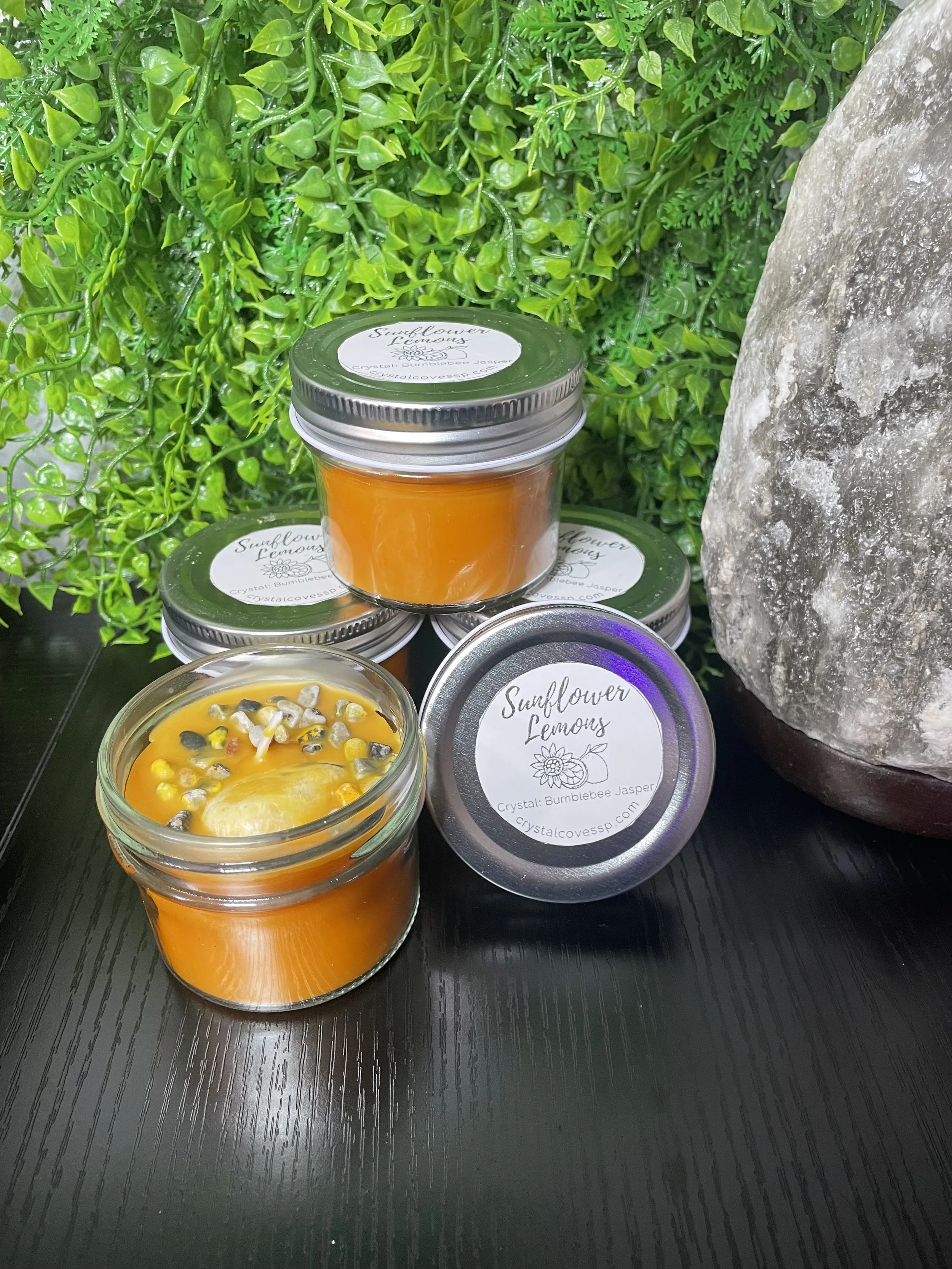 Sunflower Lemons Scented Candle with Bumblebee Jasper Chips 4oz