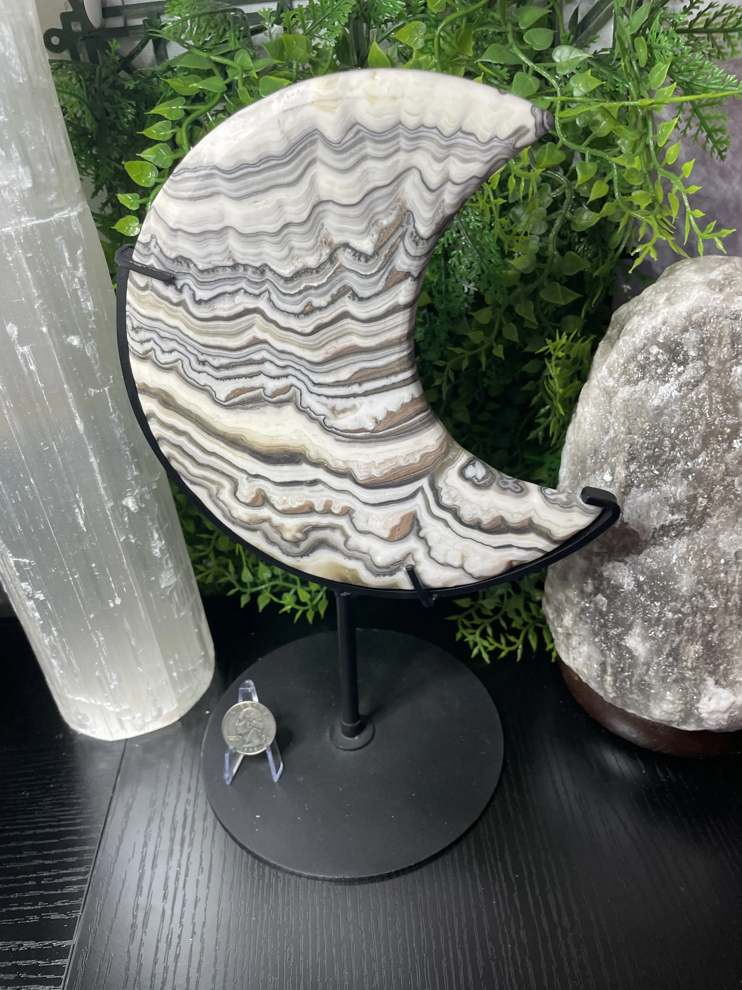 Chocolate Calcite Moon Carving W/ Stand