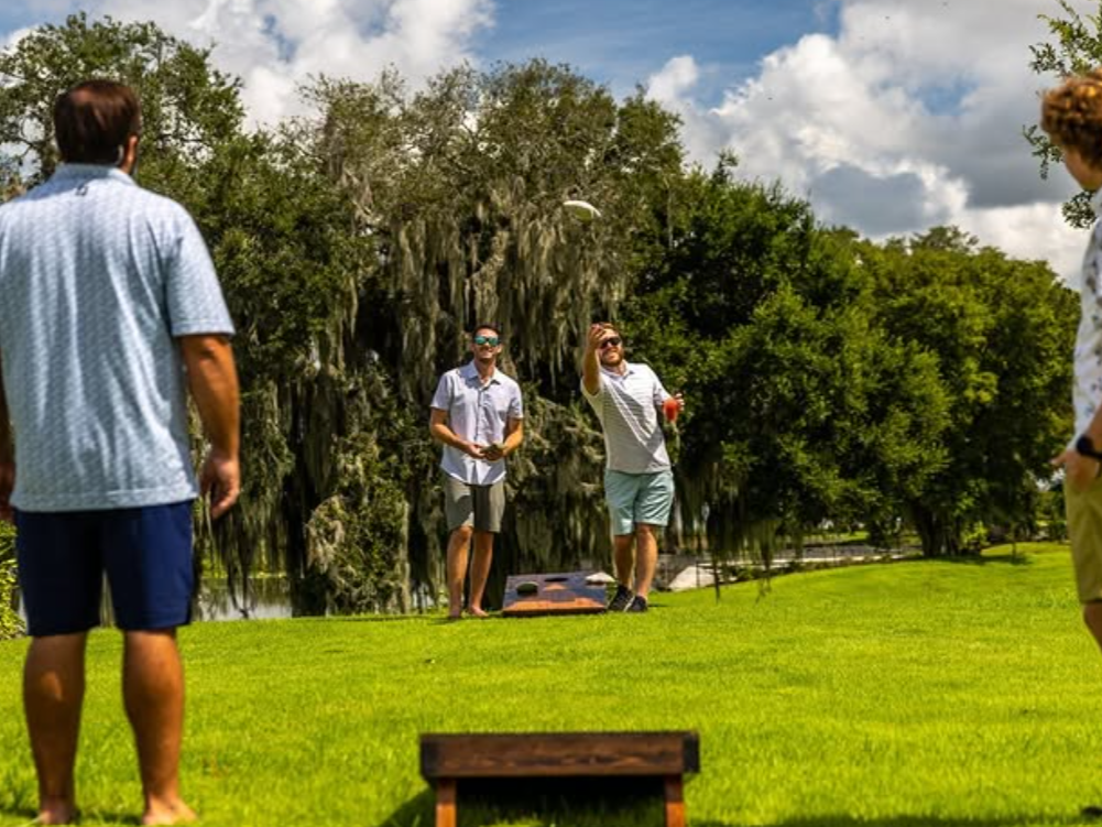 Meanwhile, guests staying on-site can ease into the day with a swim at the pool, a friendly pickleball match, or a quiet cup of coffee on the porch overlooking the lake. The whole morning settles into a relaxed, resort-style rhythm before everyone co