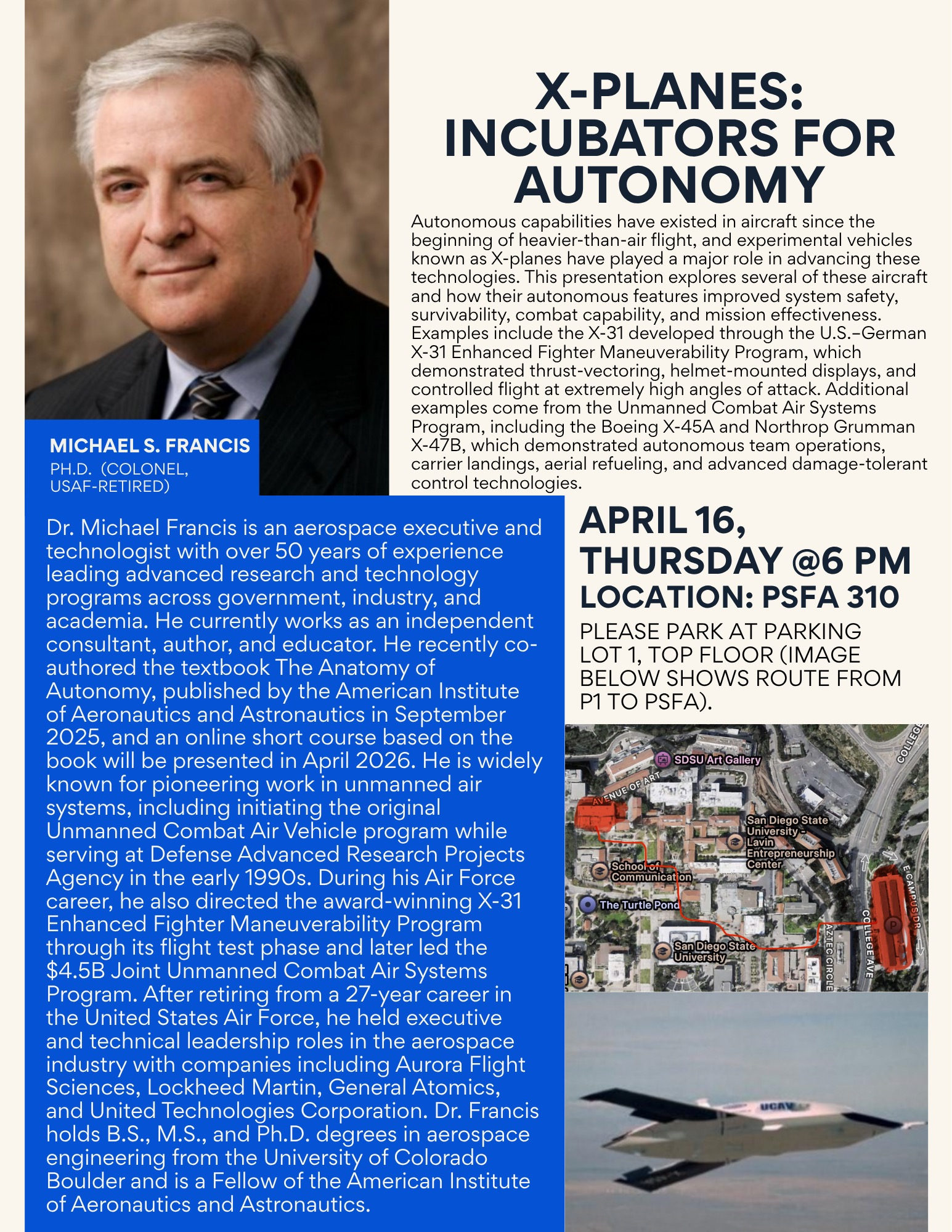 San Diego: SDSU Speaker Event - X-Planes: Incubators for Autonomy