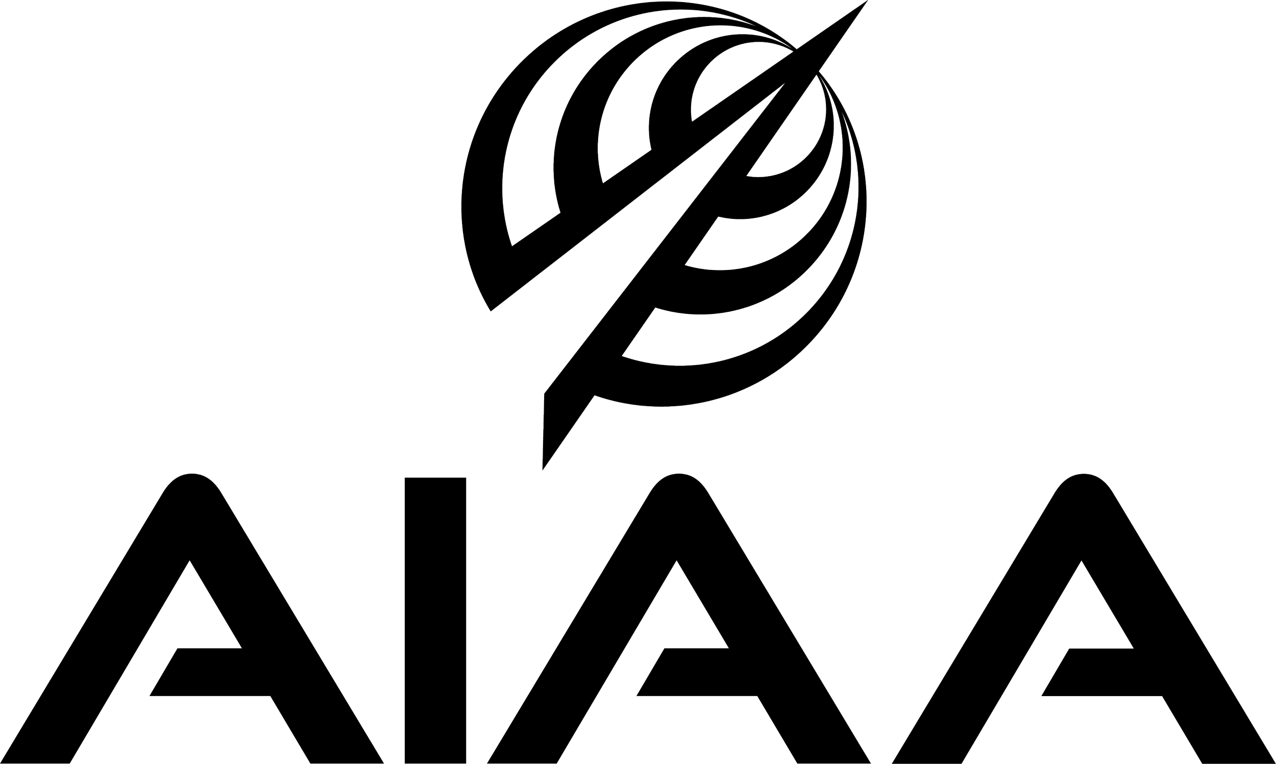 White background with the acronym "AIAA" written in large capital letters and a stylized globe or sphere above it. The globe has lines suggesting shock waves and spaceflight.