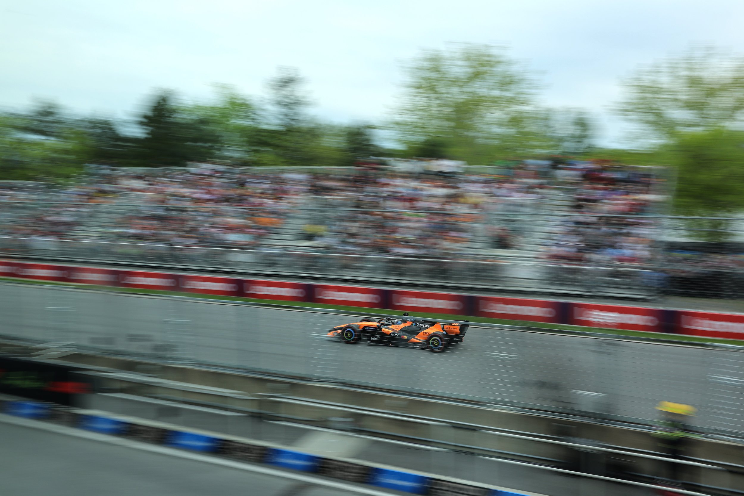 McLaren teammates Lando Norris and Oscar Piastri competing at the Canadian Grand Prix.