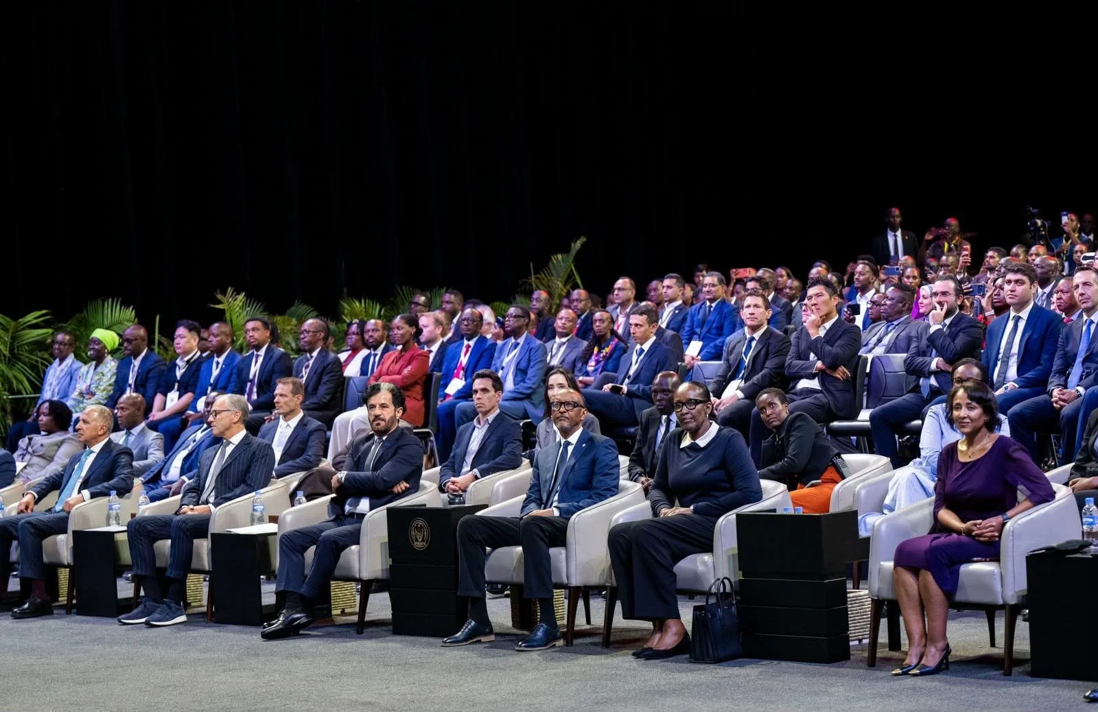 Officials, guests and media representatives seated in an auditorium during the African Grand Prix announcement event in Kigali, Rwanda.