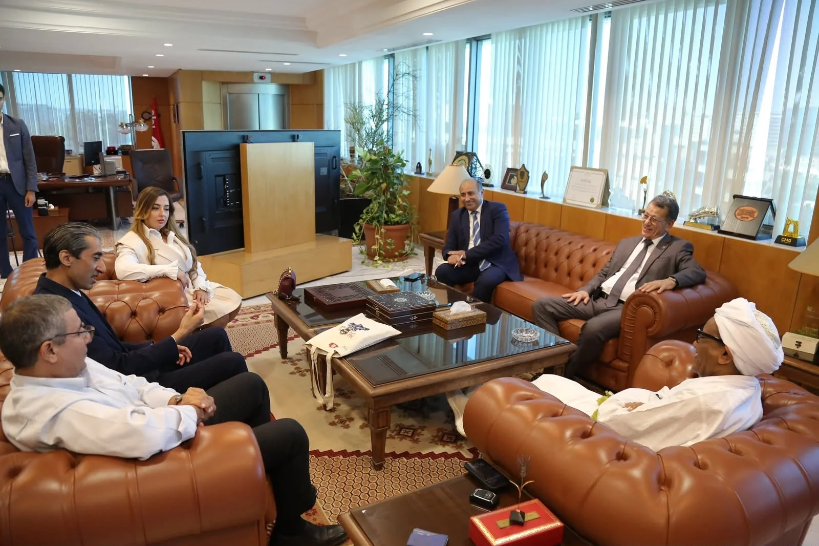 National Automobile Club of Tunisia delegation meeting Arab States Broadcasting Union leadership at ASBU headquarters in Tunis