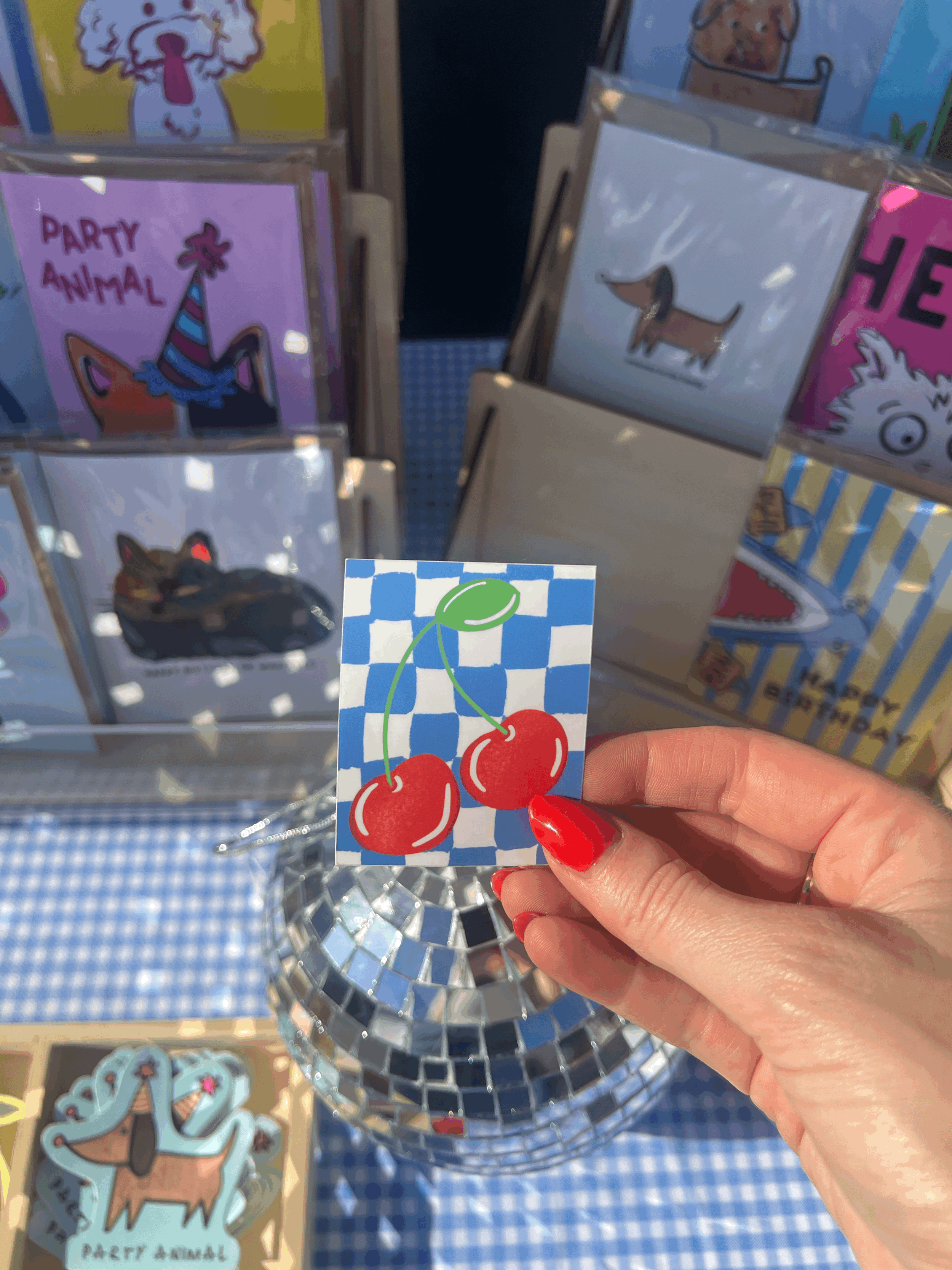 Doodled Cherry Checkerboard Sticker