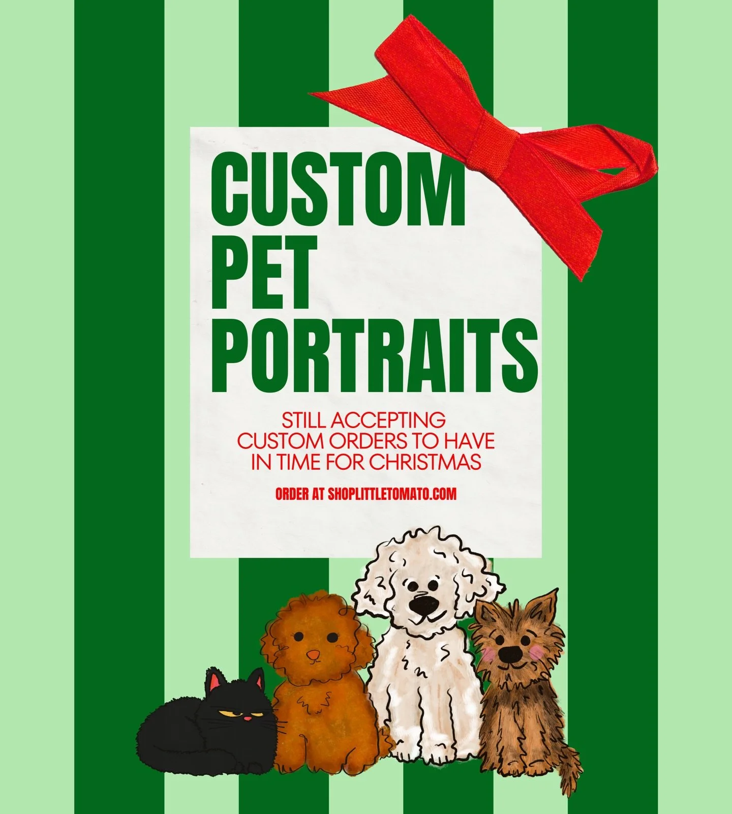 Give the gift of a doodled furry friend this holiday season 🎄✨ details below! 🐶🐱

🍅 CUT OFF: Custom orders will be closing later this week for Christmas delivery. 📦

🍅HOW TO ORDER: Order on my website at shoplittletomato.com. After ordering, yo