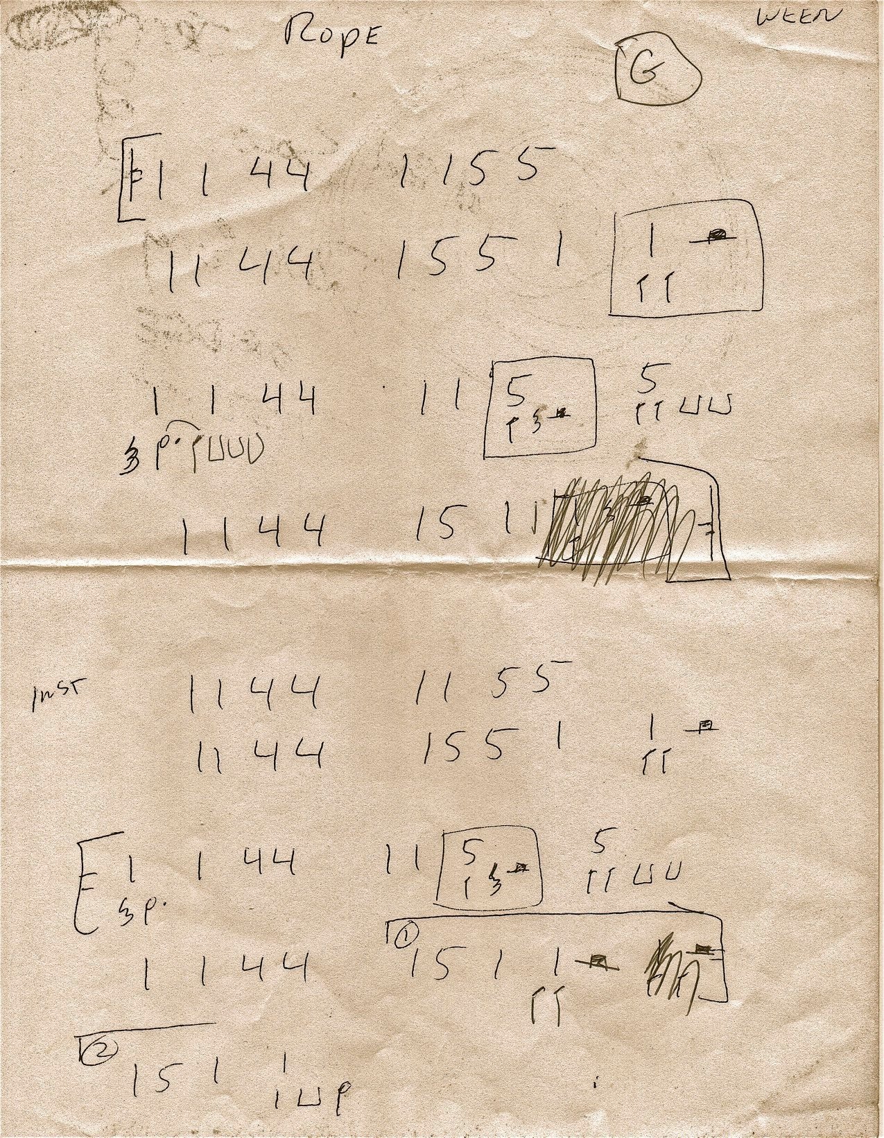 Nashville numbers chart for "Piss Up A Rope" by Ween