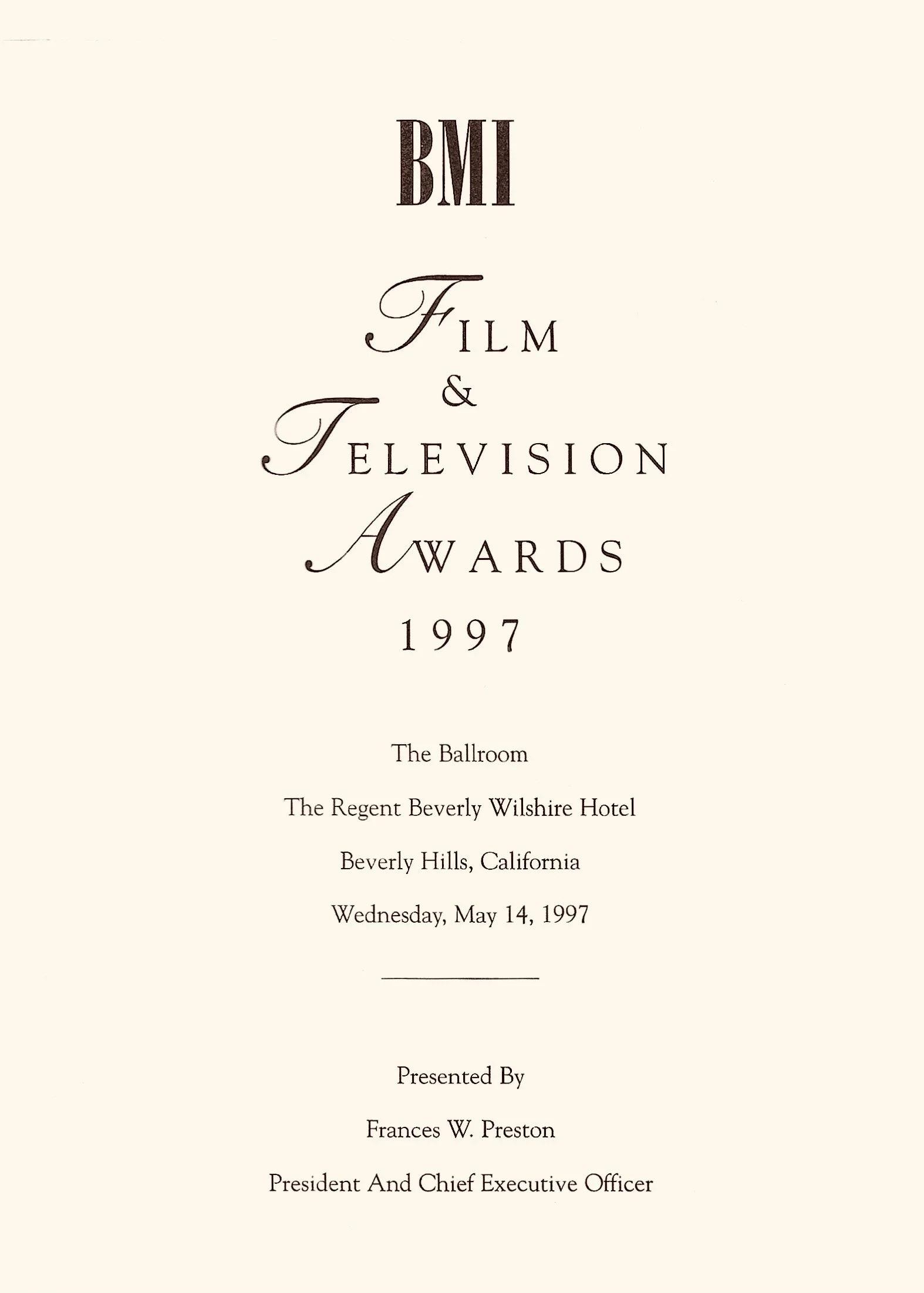 Program for the BMI Film & Television Awards 1997