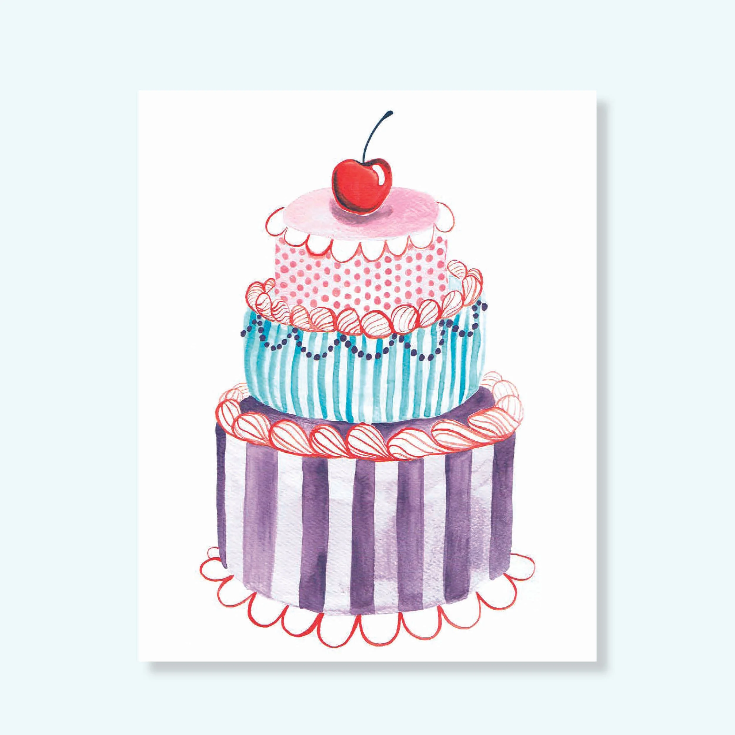 Striped Cake Watercolor Print