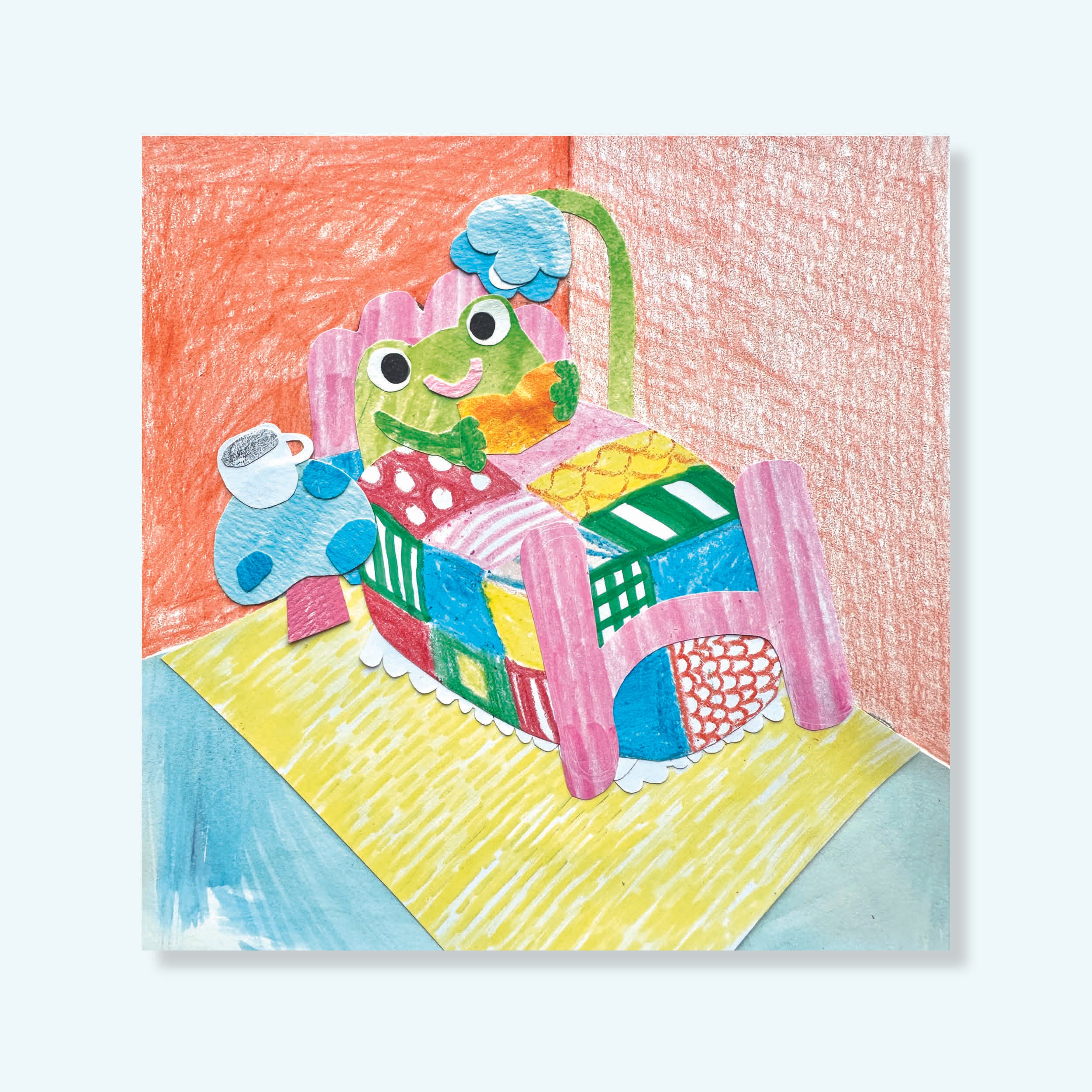 Reading Frog Collage Print