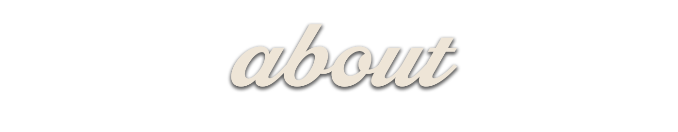 Text that reads 'about' in a tan, lowercase, cursive font on a black background.