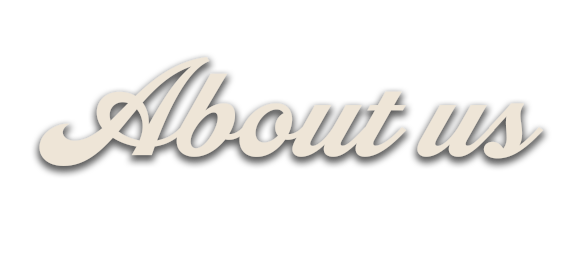 Text that says 'About us' in cursive font on a black background.