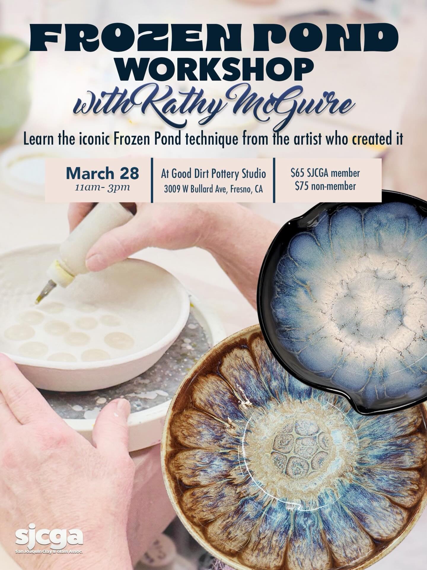 FROZEN POND WITH THE MASTER
Join Kathy McGuire, creator of the internationally celebrated Frozen Pond glaze technique, for an exclusive hands-on workshop. Learn the signature process from the artist who started it all. 

In this intimate 4-hour sessi