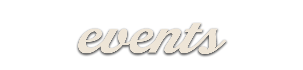 The word 'events' written in large, cursive font with a black background.