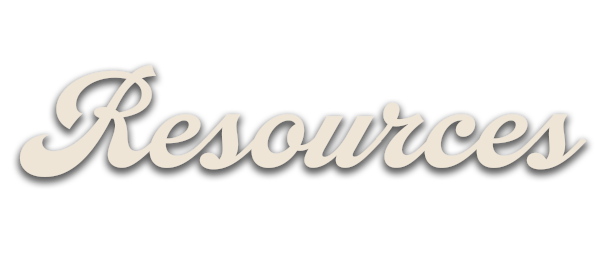 Black background with the word "Resources" in large, beige, cursive font.