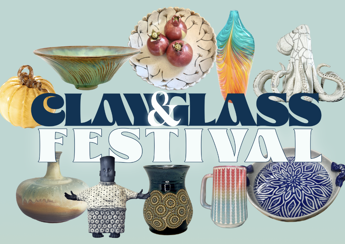 Various ceramic vases in blue and orange