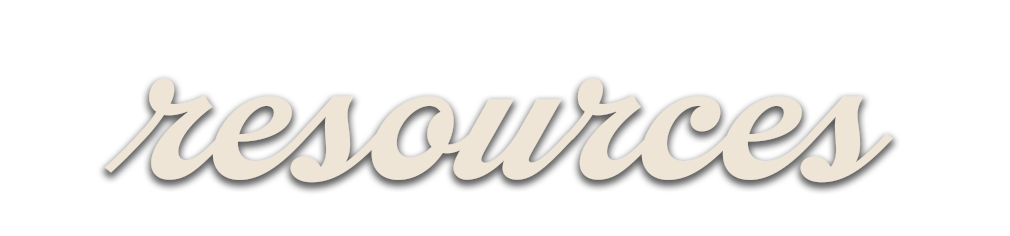 The word 'resources' written in white cursive font on a black background.