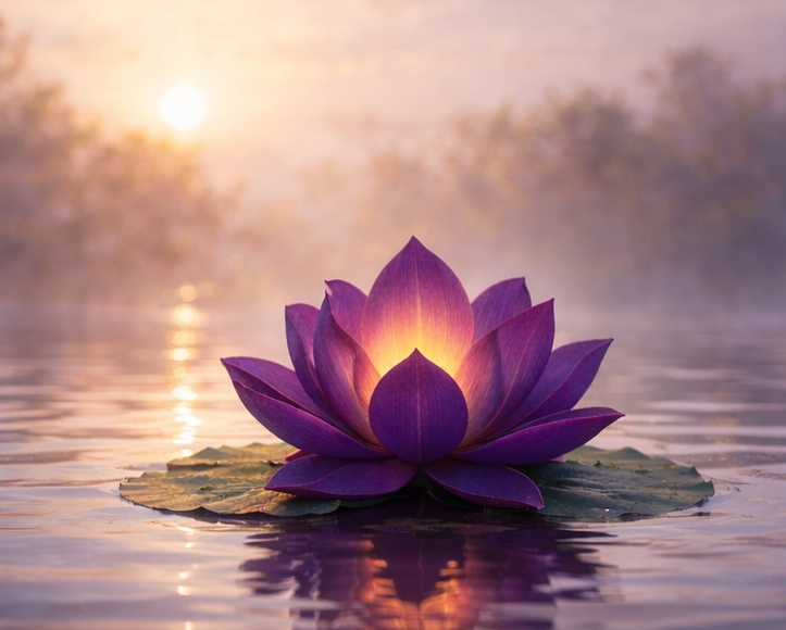 A lotus in the water on a lily pad