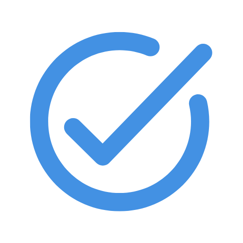 Blue check mark inside a circle on a black background.