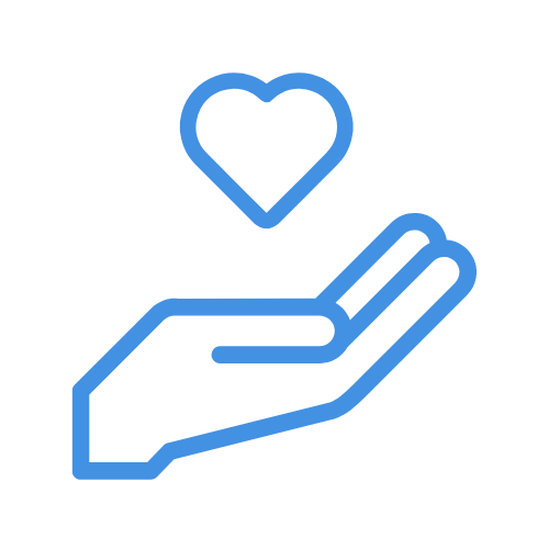 Outline of a hand with a heart above it, symbolizing care or charity.