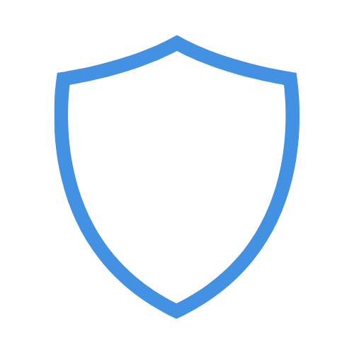 Outline of a shield in blue on a transparent background.