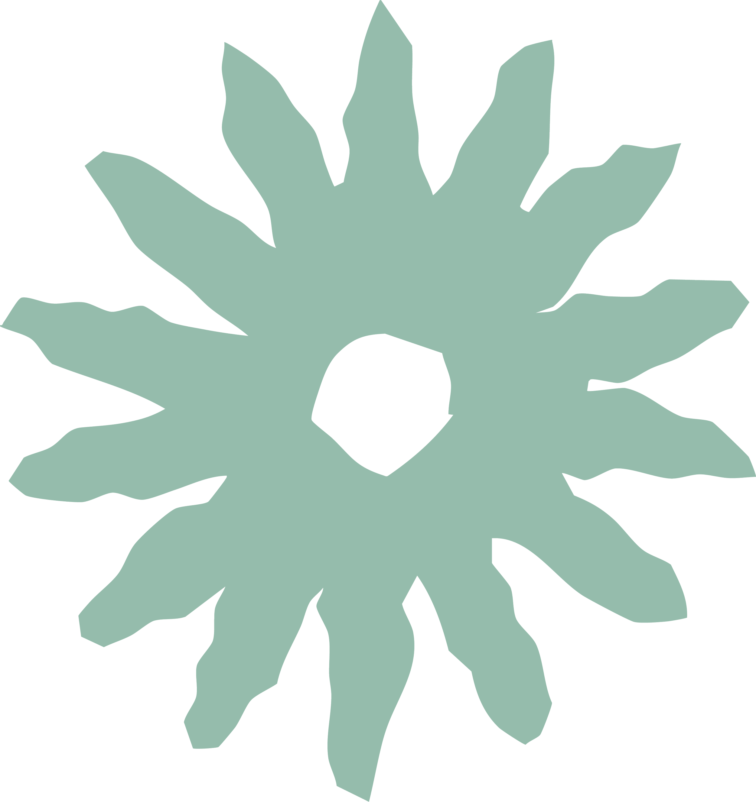 A stylized graphic of a starfish with ten arms, shown in a muted green color.