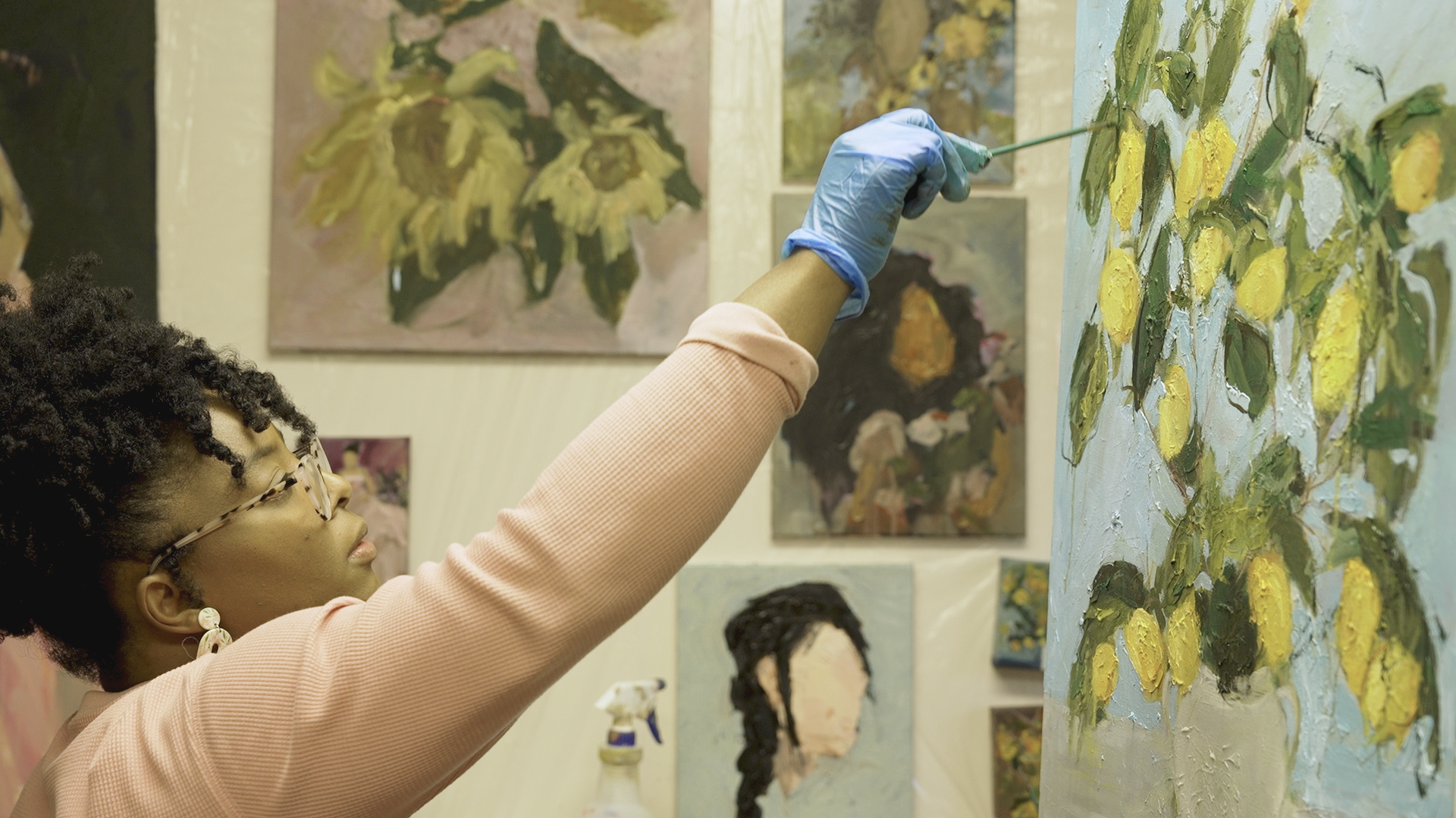 Louisville painter working in her studio — documentary brand film by Tara O’Brien Family Films showcasing a Kentucky artist and her creative small business.