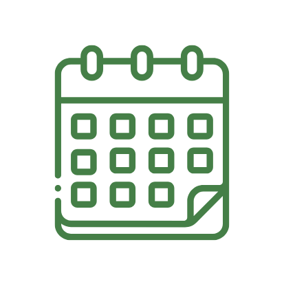Simple green icon of a calendar with a folded corner.