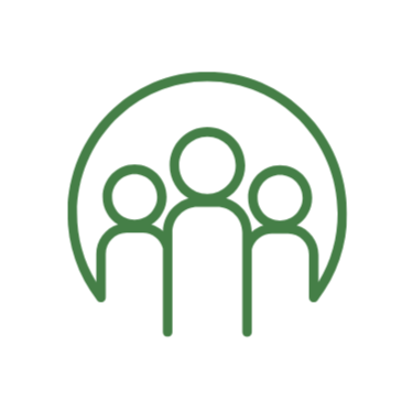 Icon of three people inside a circle, representing community or teamwork.