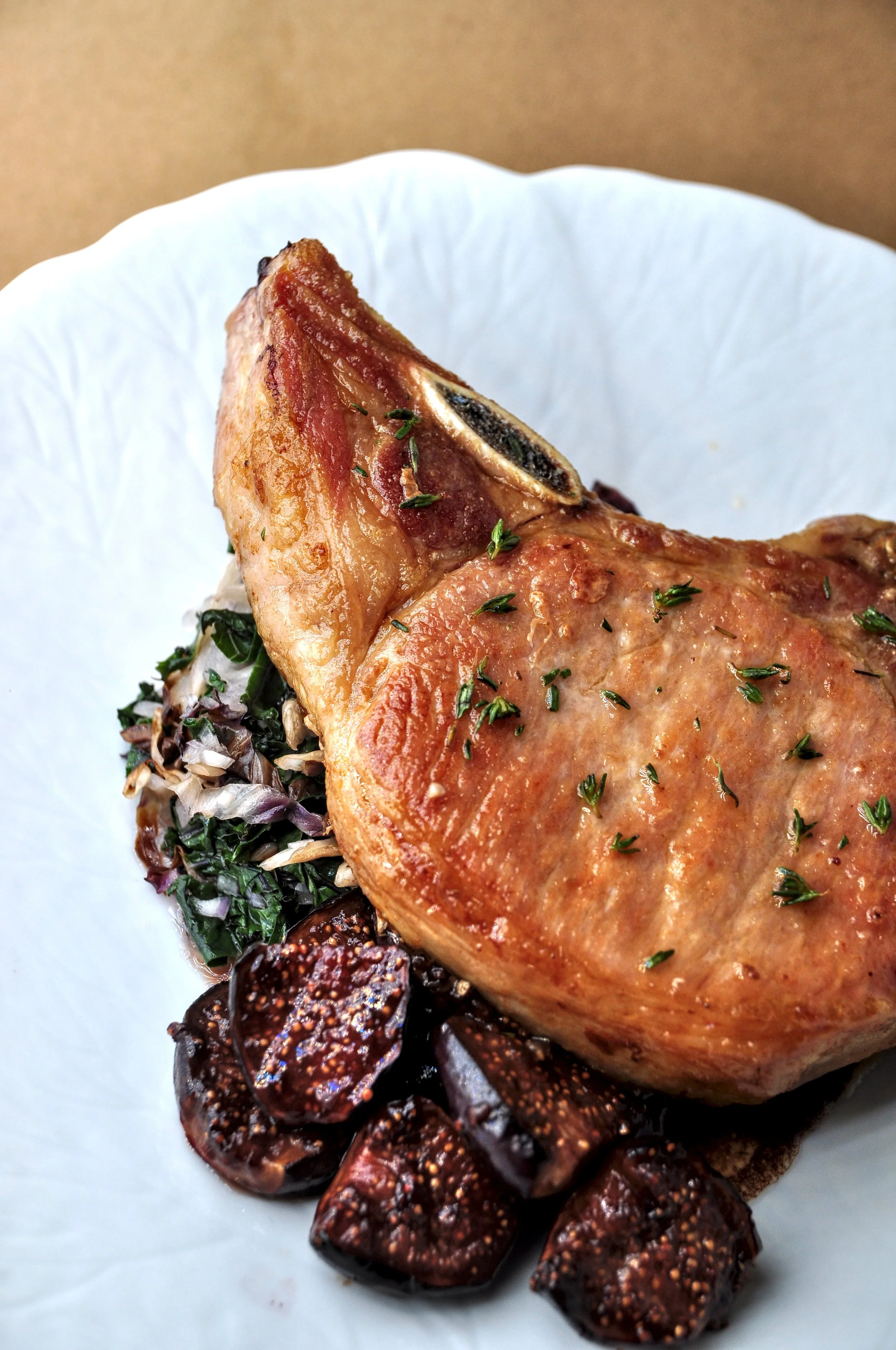 Pan-Seared Pork with Fig & Sauteed Greens
