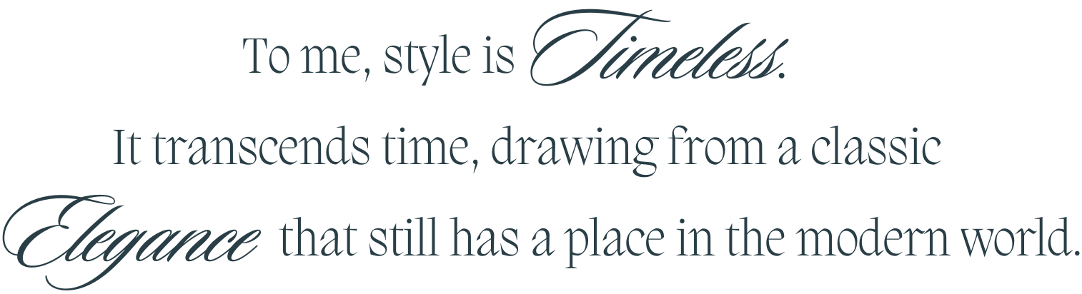Text quote about style, timelessness, and elegance in various fonts and colors.