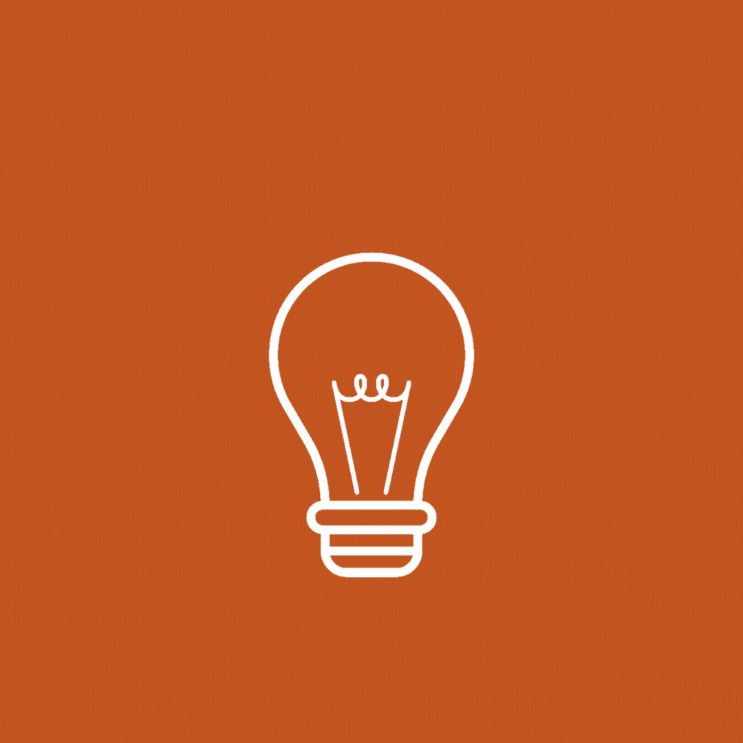 Icon of a light bulb on a gradient orange background.
