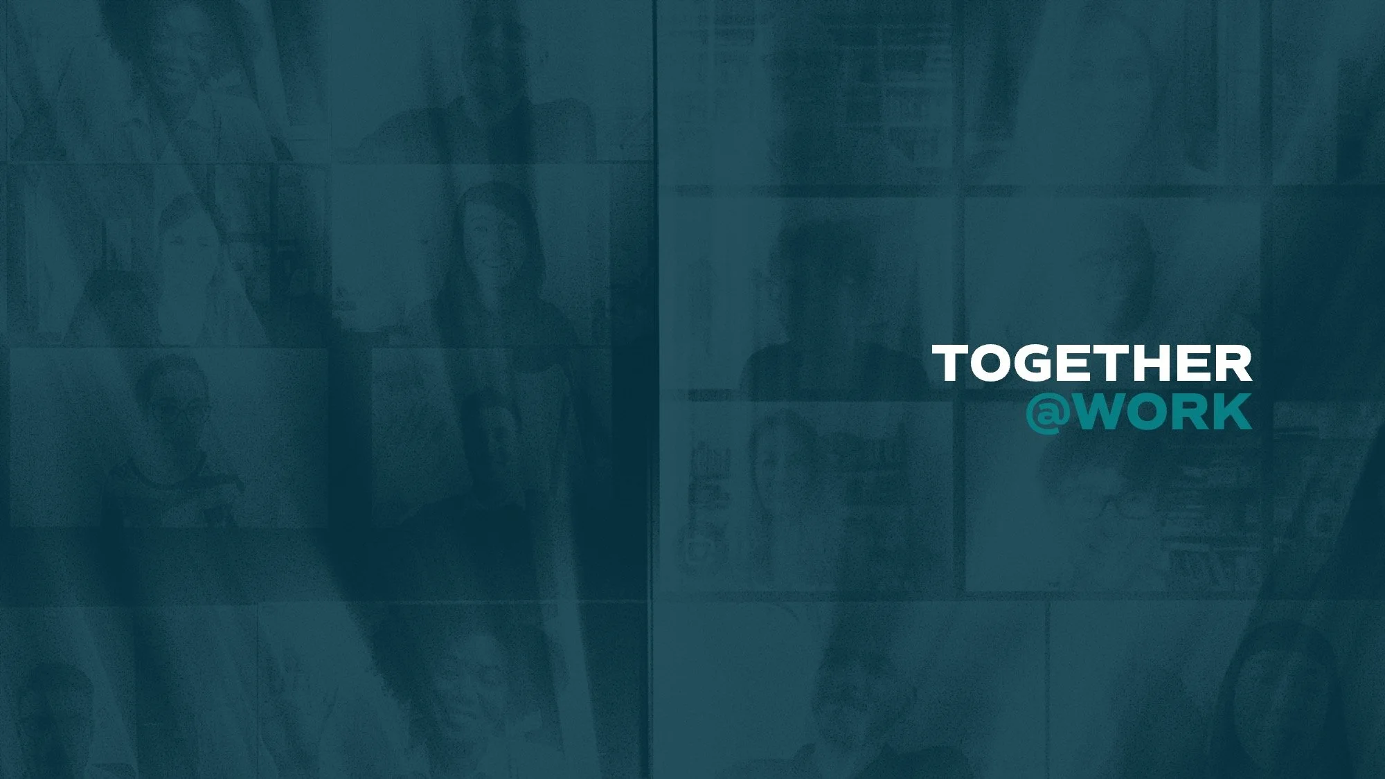 A group of diverse people wearing masks in a modern office, with the words "Together @Work" overlayed.