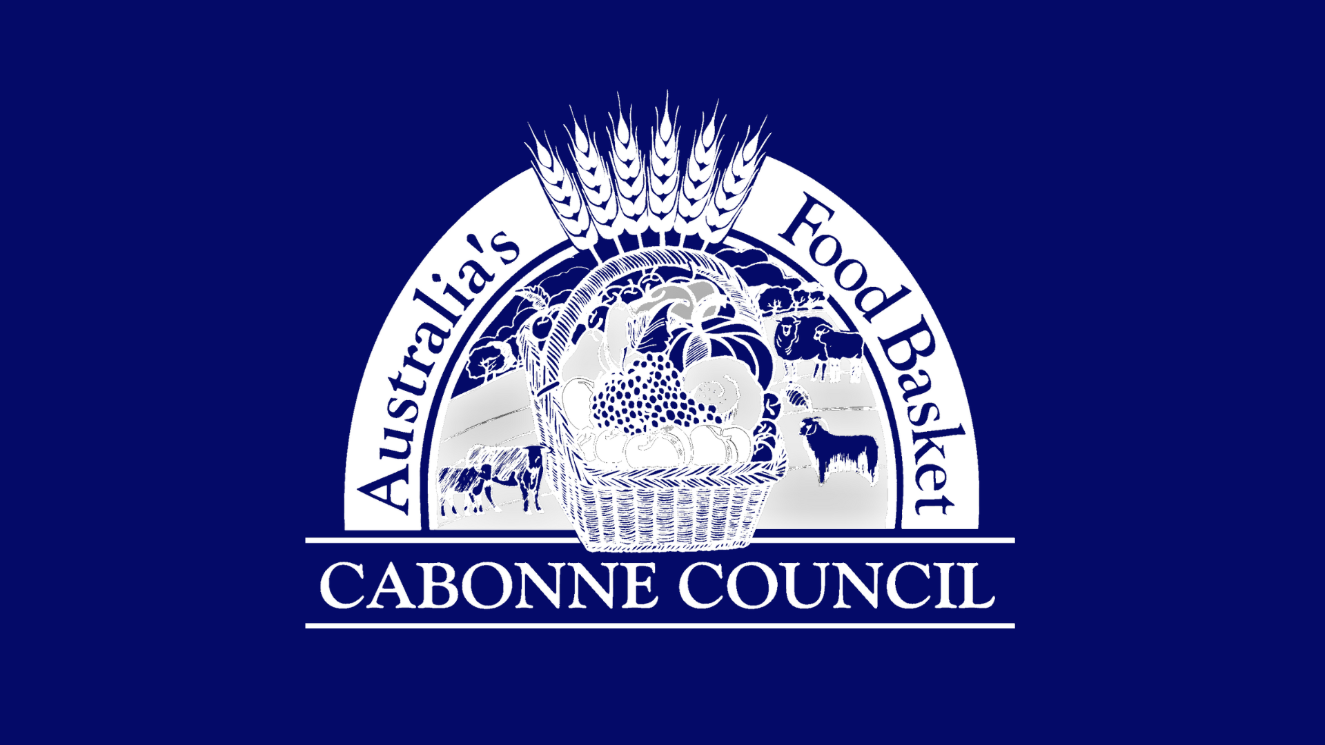 Seal of the Cibonne Council with a basket of fruits and vegetables, wheat, and farm animals, with the text 'Australian's Food Bank.'