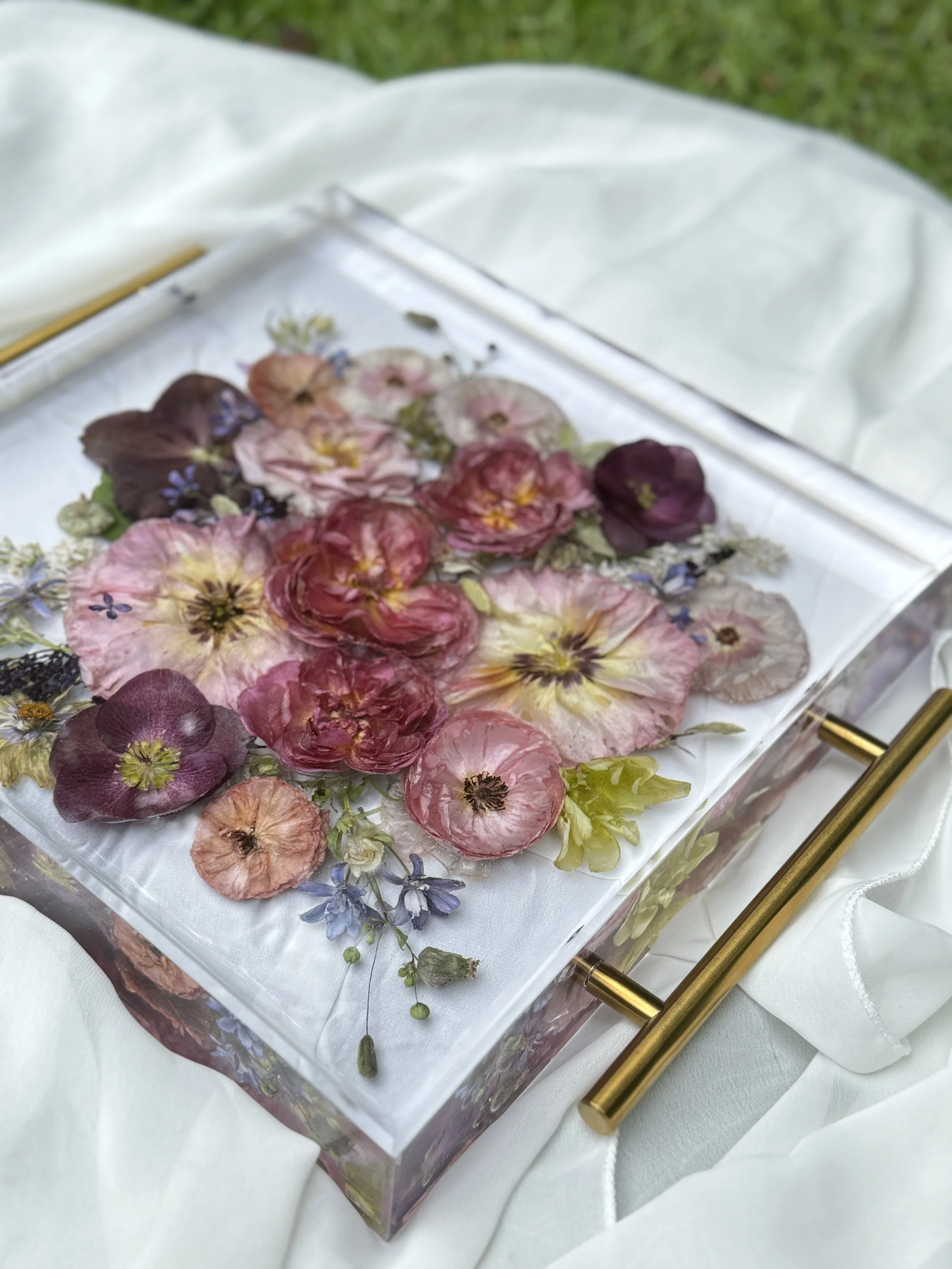 Tray with golden handles