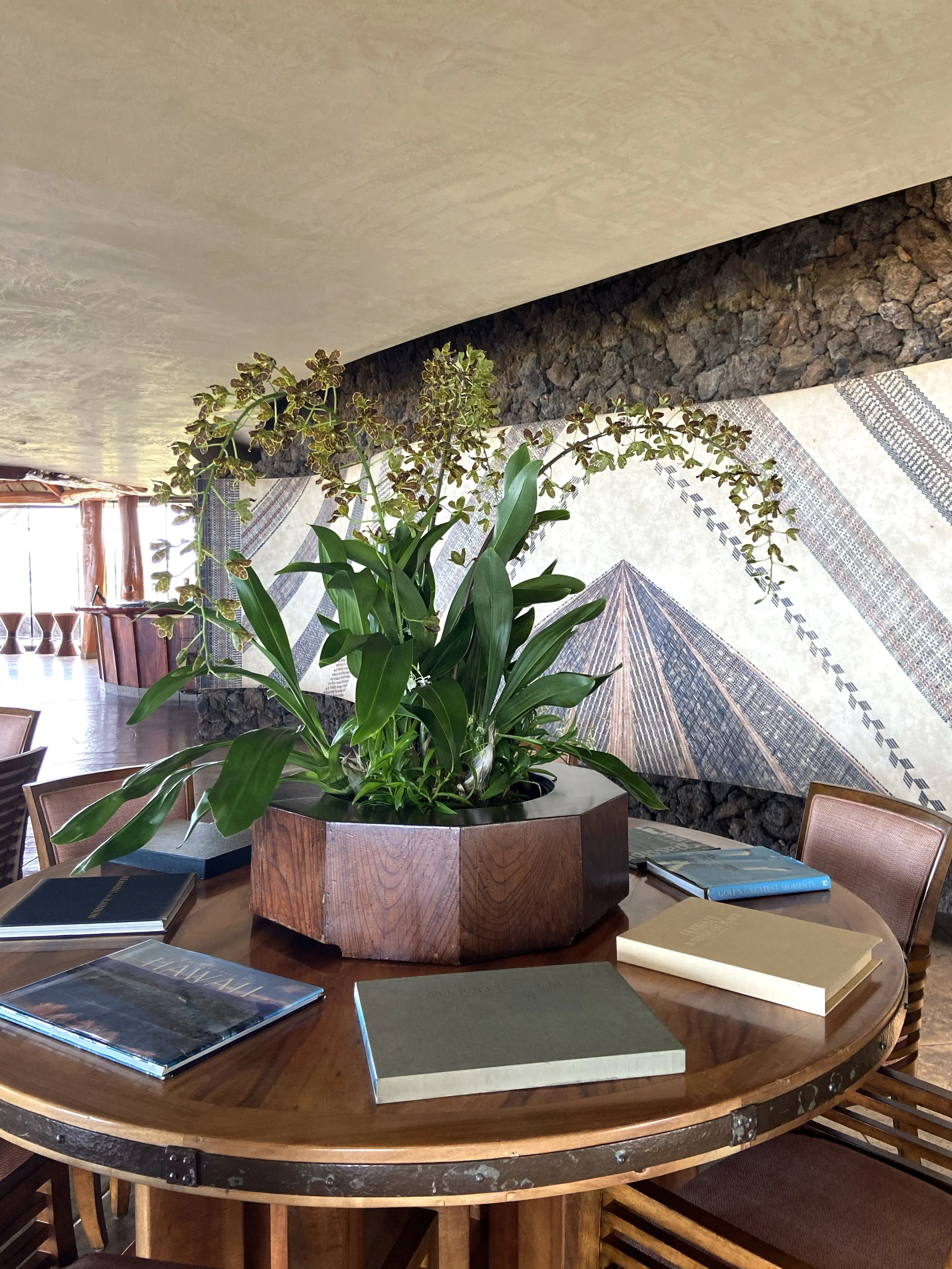 Decorative indoor orchid installation used as a lobby centerpiece for upscale interior design.